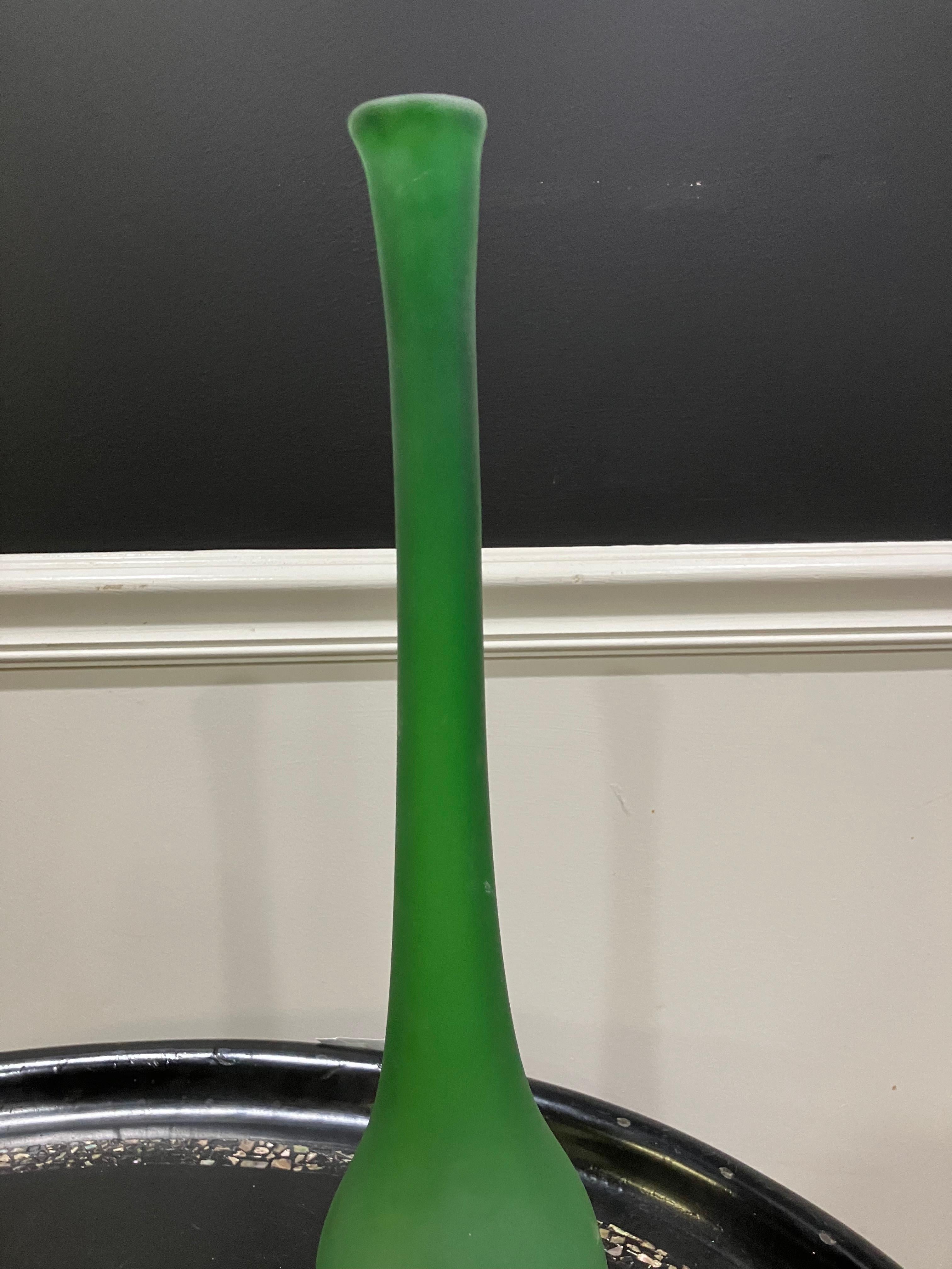 Contemporary Michael Anchen Hand-Blown Long Neck Green Bottle For Sale