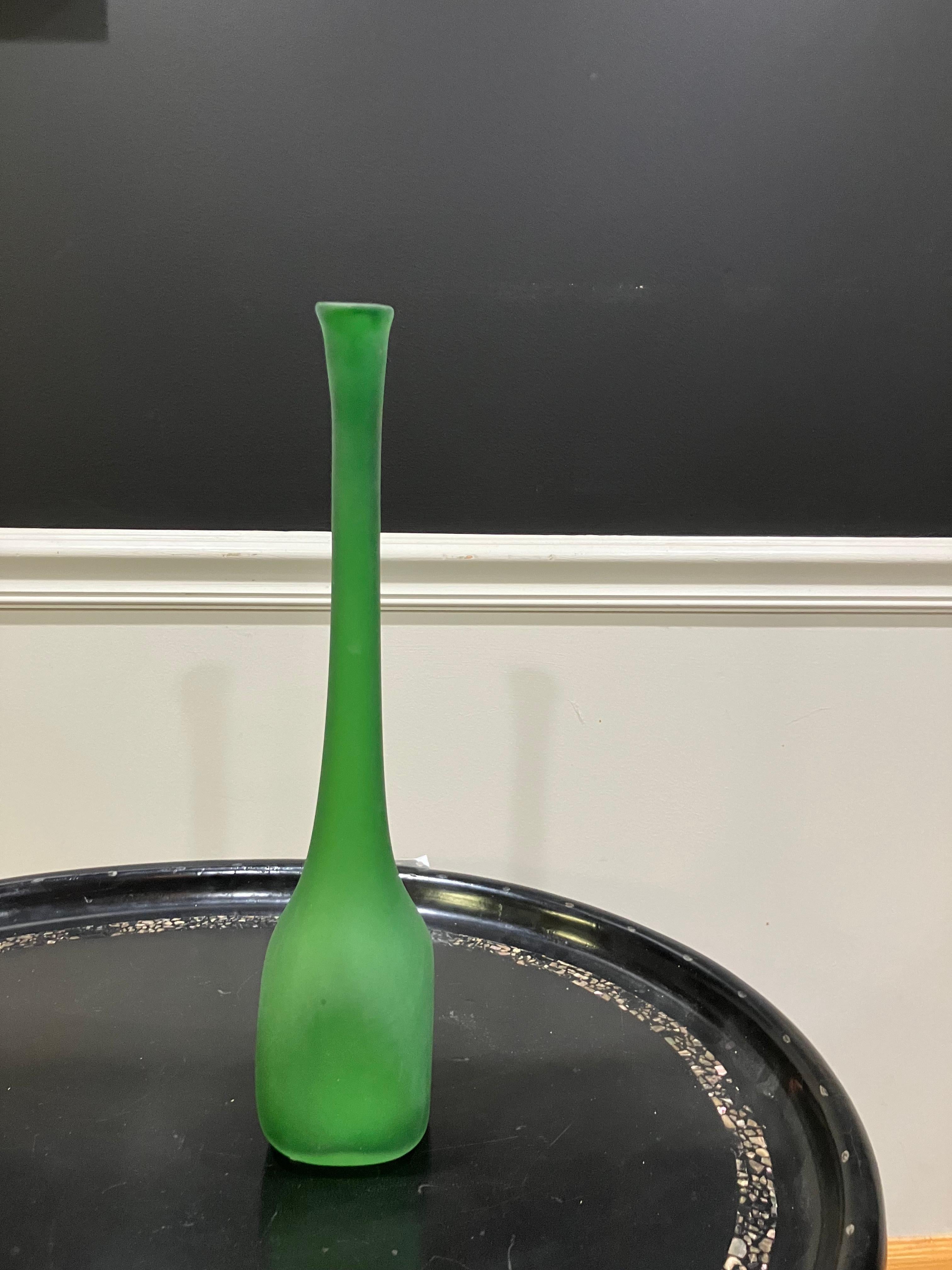 Michael Anchen Hand-Blown Long Neck Green Bottle For Sale 2