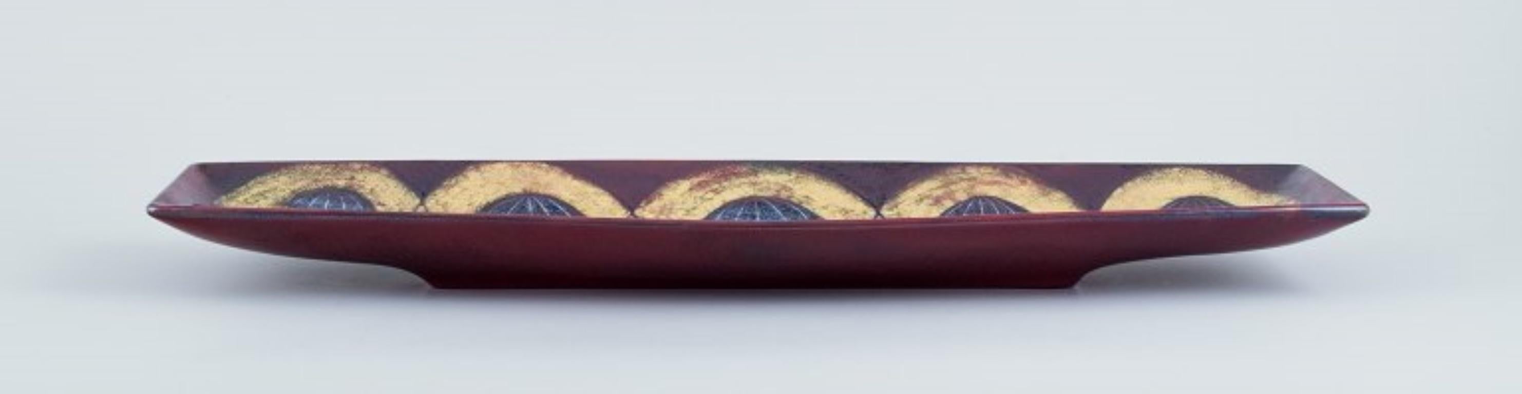 Scandinavian Modern Michael Andersen, Bornholm. Large rectangular ceramic platter, mid-20th C. For Sale