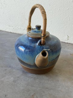 Michael Andersen Danish Ceramic Kettle Teapot Blue Glaze Bornholm Denmark 1960s