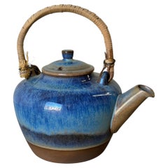 Michael Andersen Danish Ceramic Kettle Teapot Blue Glaze Bornholm Denmark 1960s