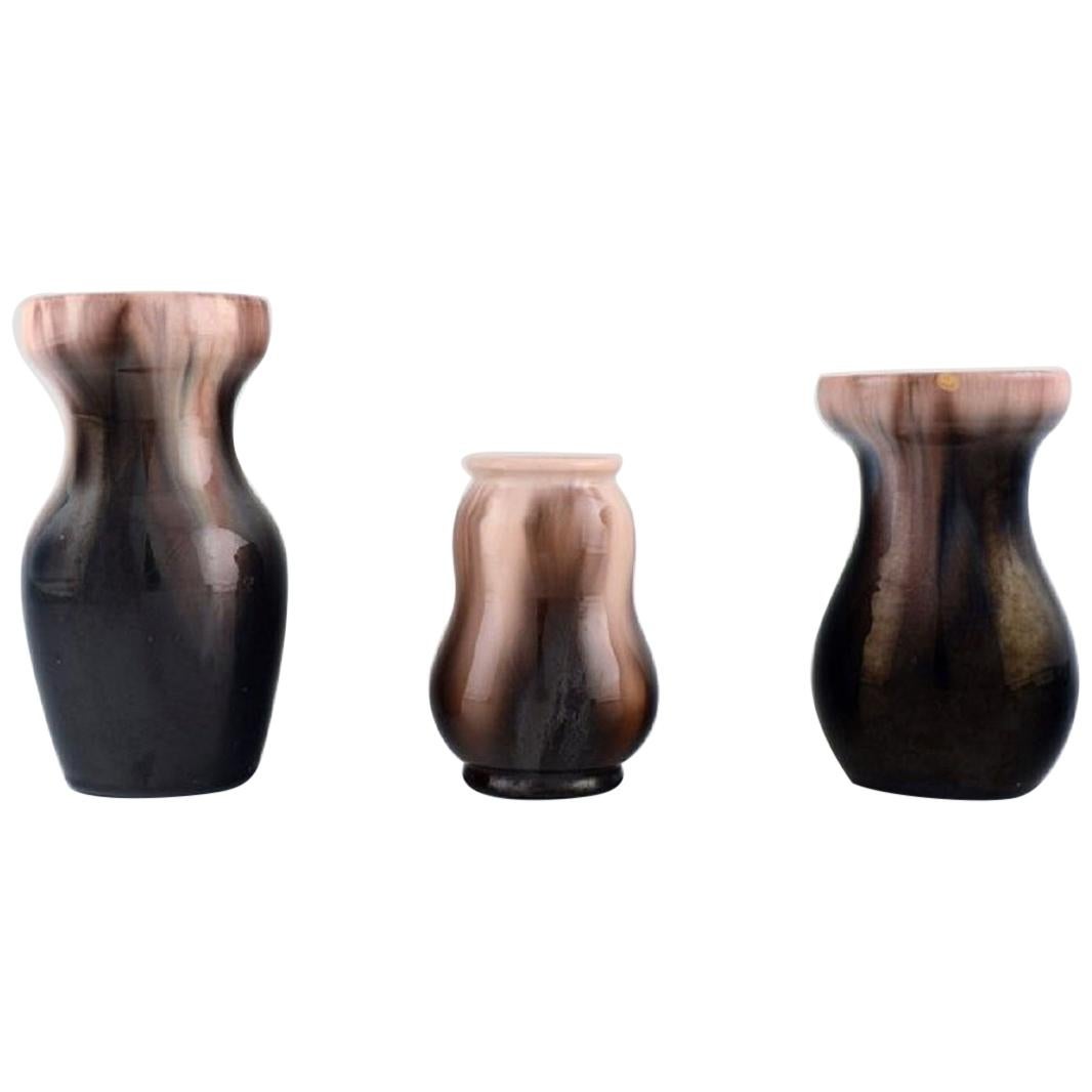 Michael Andersen, Dänemark, drei Vasen aus glasierter Keramik, 1950er Jahre