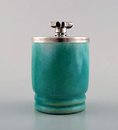 Michael Andersen, Denmark Mustard Jar with Silver Lid and Silver Spoon