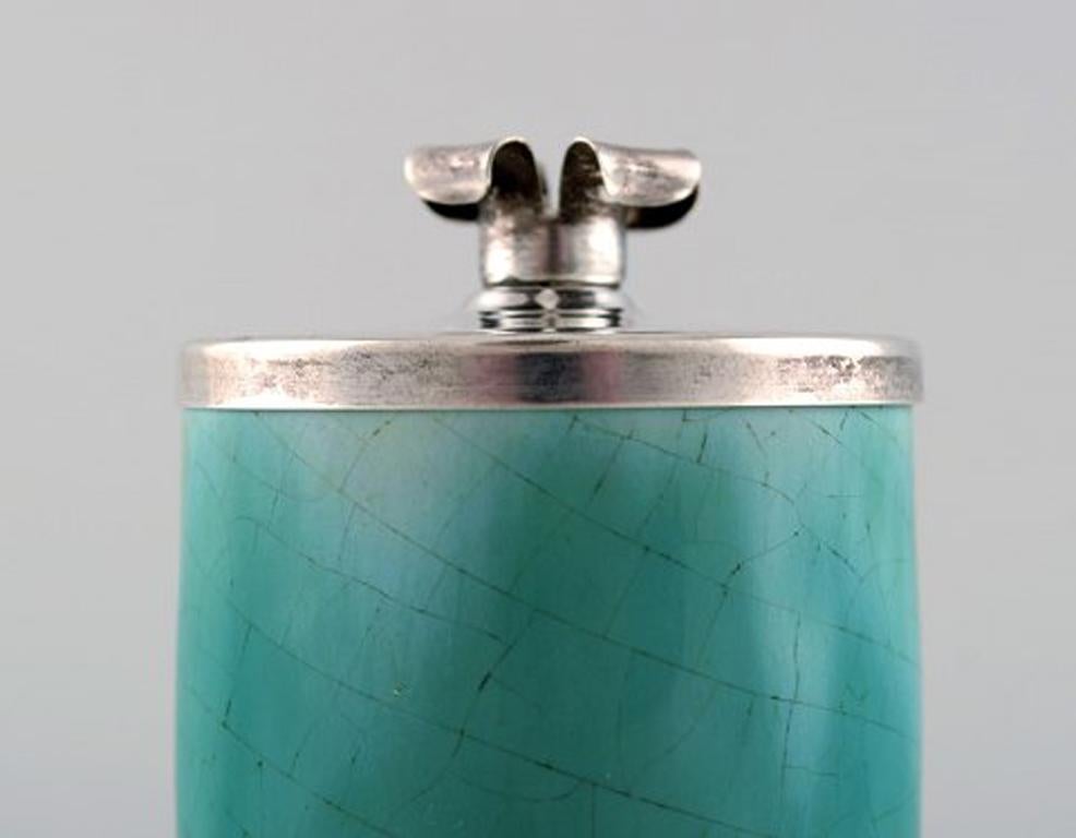 Scandinavian Modern Michael Andersen, Denmark Mustard Jar with Silver Lid and Silver Spoon