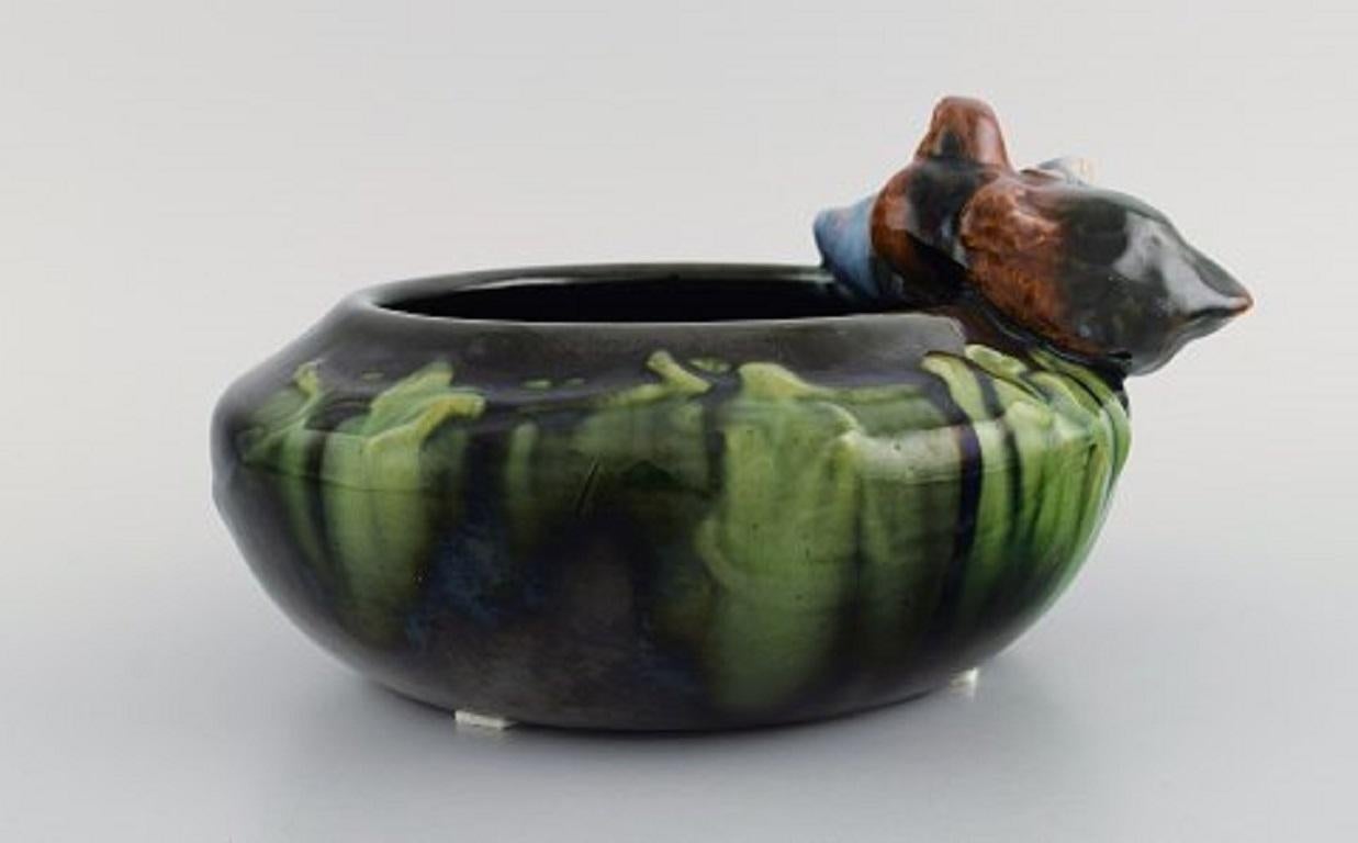 Danish Michael Andersen, Denmark, Rare Bowl in Glazed Ceramics with Ducks, 1920s