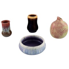 Michael Andersen, Denmark, Three Vases and a Bowl in Glazed Ceramics, 1950s