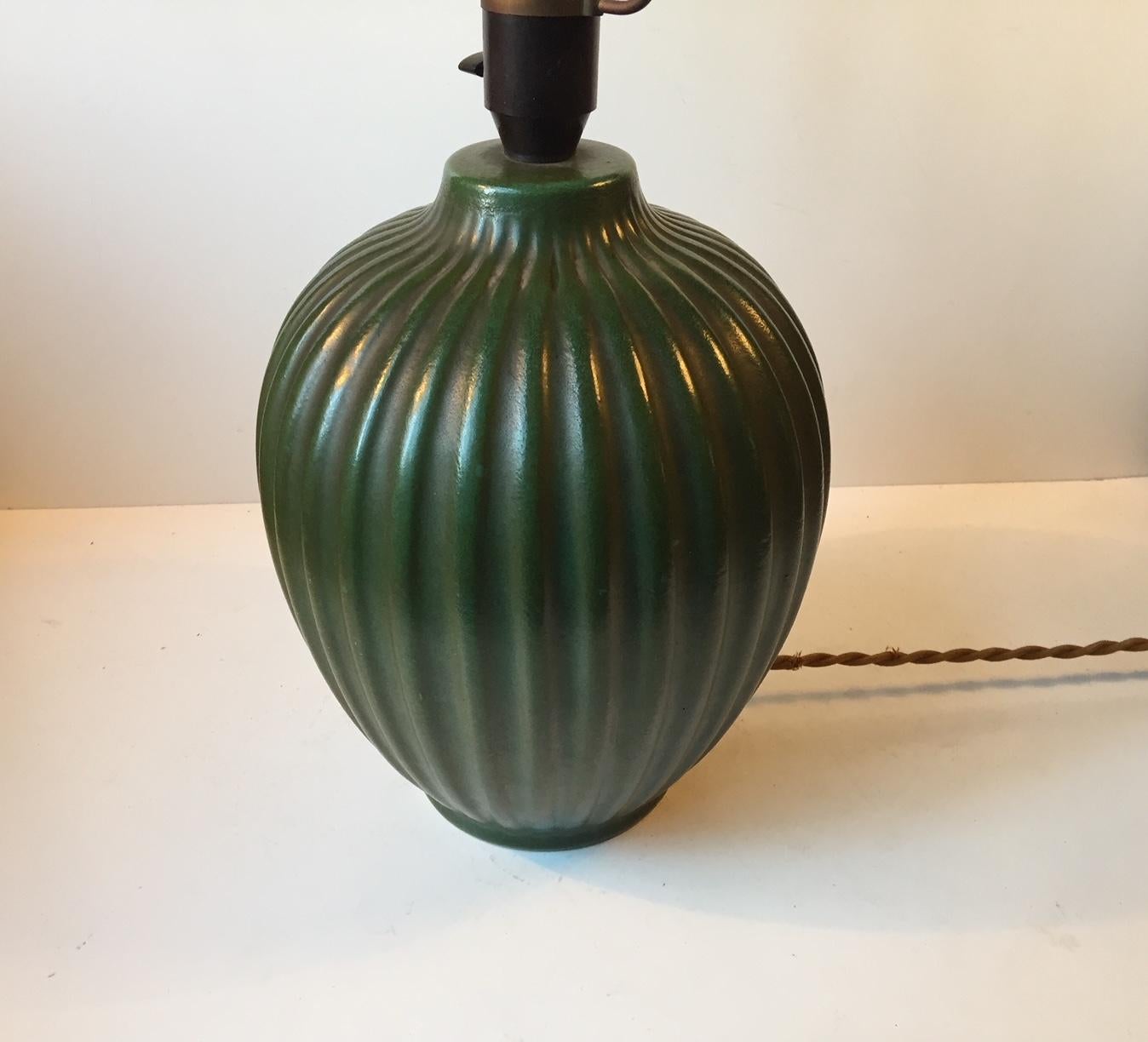 Michael Andersen Fluted Green Art Deco Table Lamp, 1930s For Sale 3
