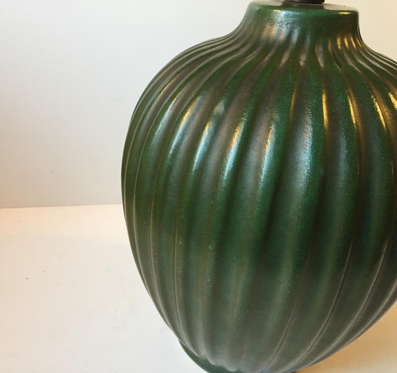 Michael Andersen Fluted Green Art Deco Table Lamp, 1930s For Sale 4