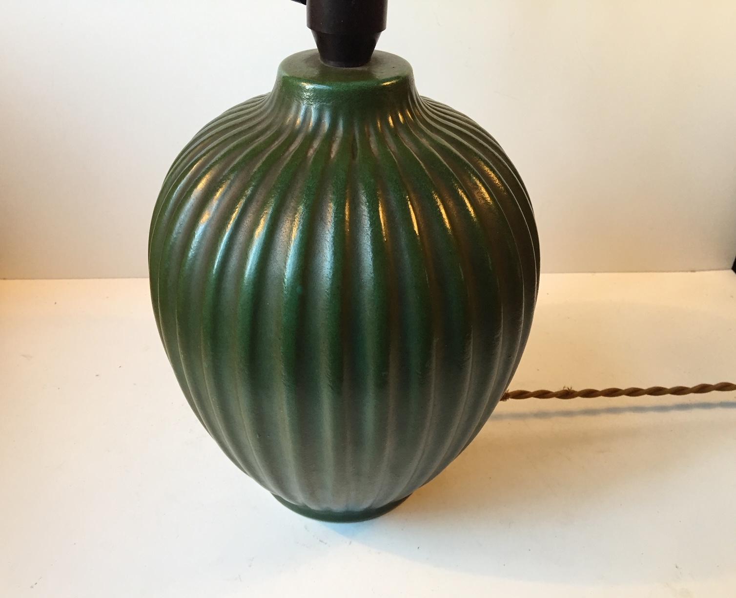 Mid-20th Century Michael Andersen Fluted Green Art Deco Table Lamp, 1930s For Sale