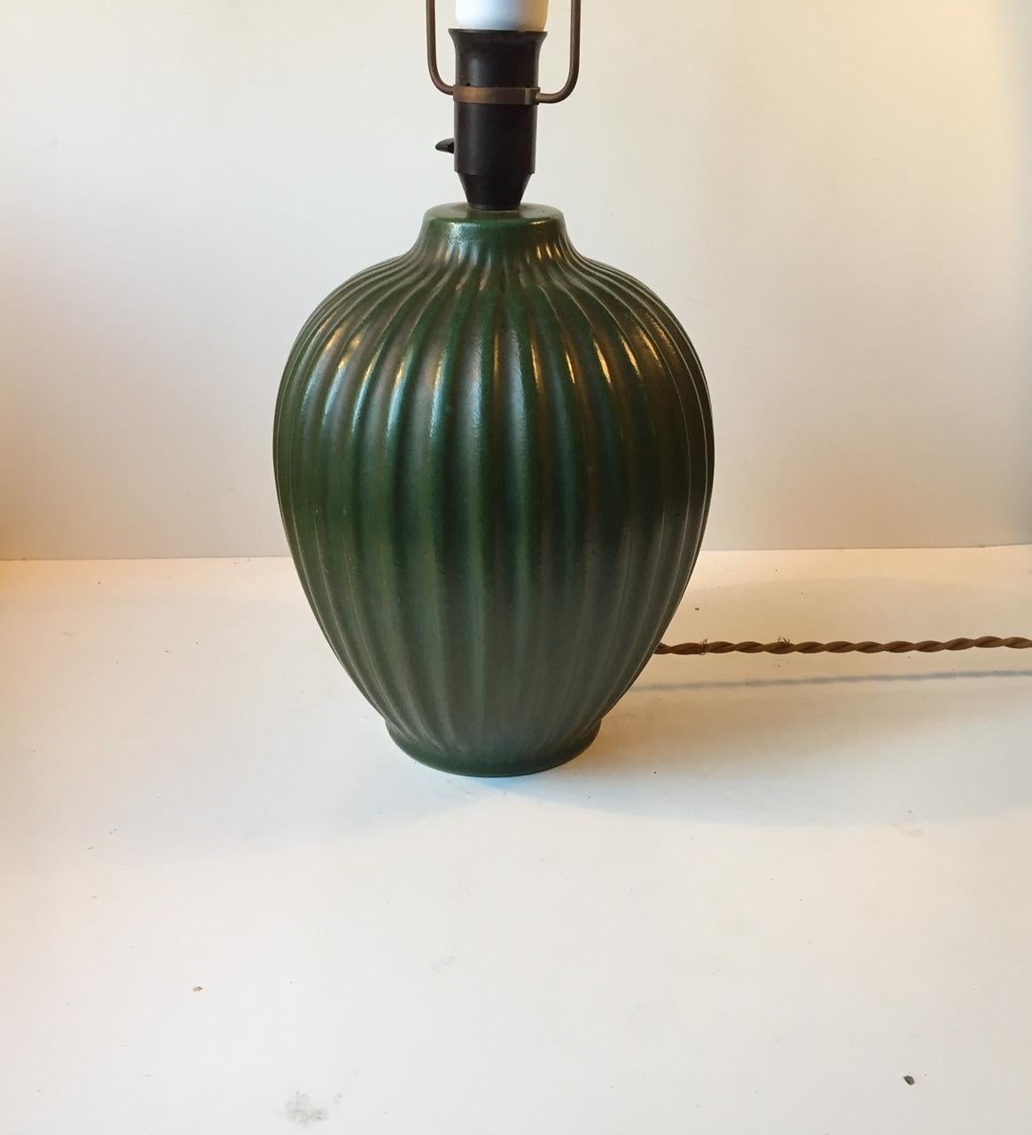 Michael Andersen Fluted Green Art Deco Table Lamp, 1930s For Sale 2