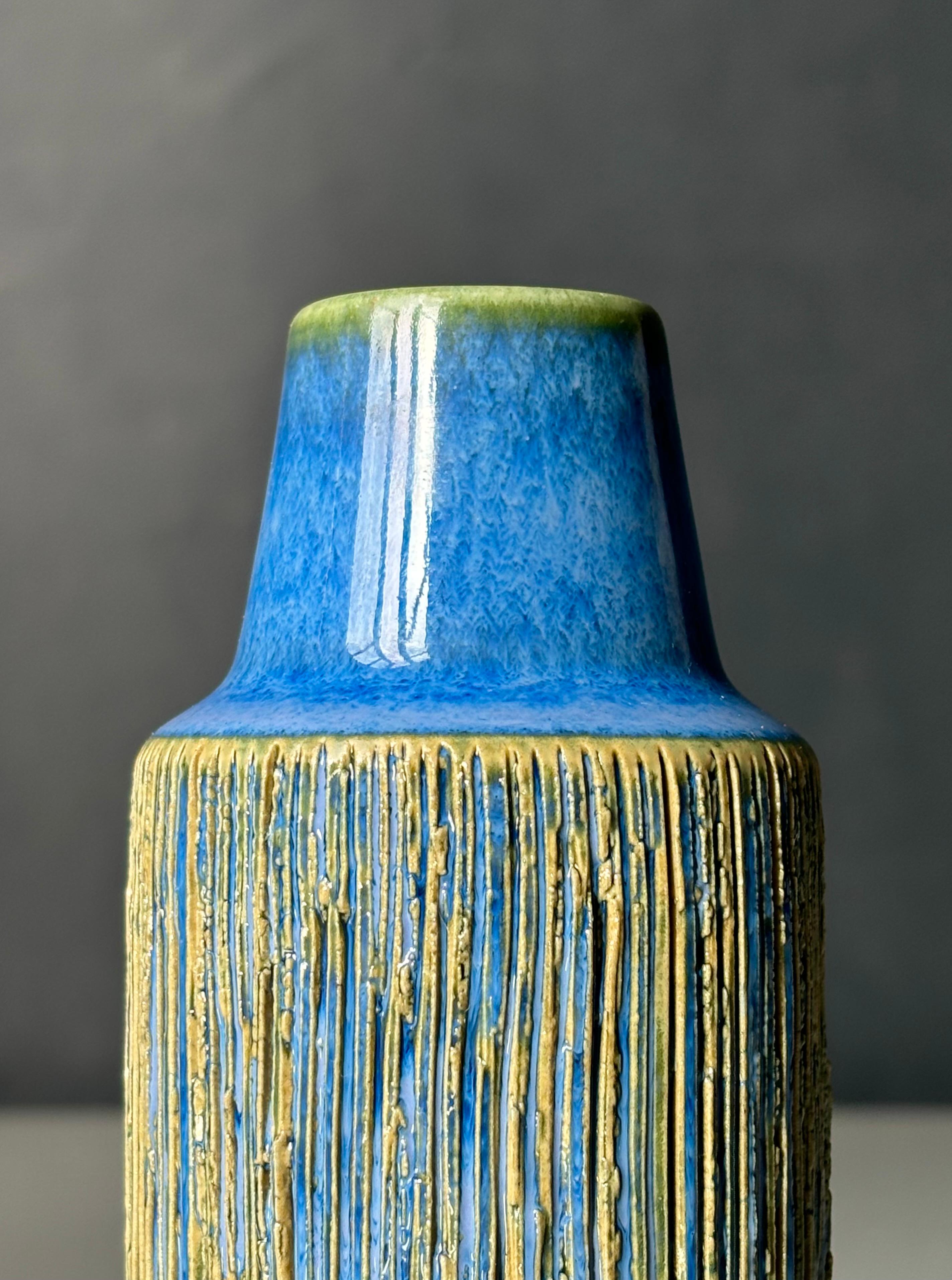 Danish Michael Andersen Lined Vase With Blue Neck, 1960s