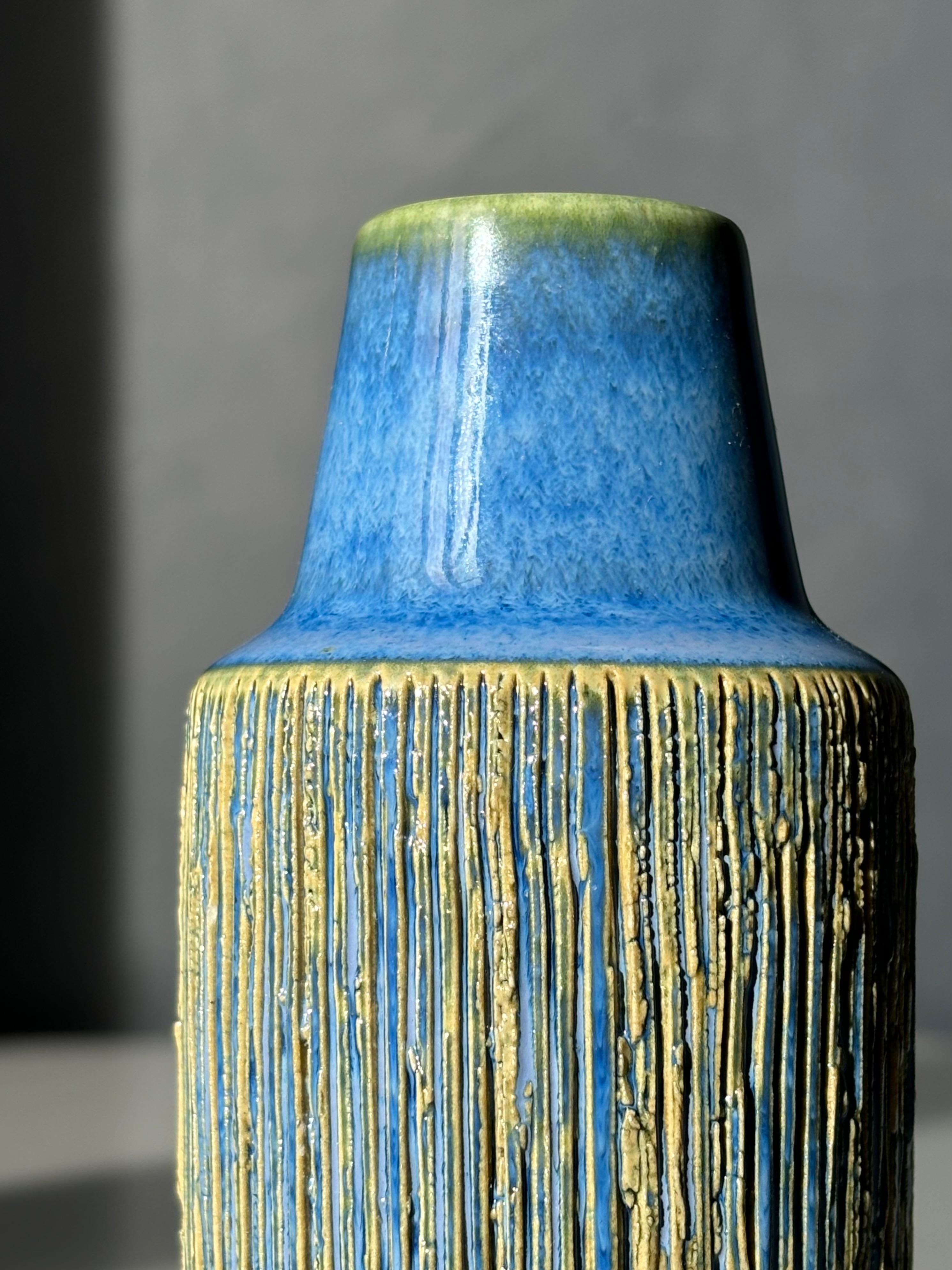 Ceramic Michael Andersen Lined Vase With Blue Neck, 1960s