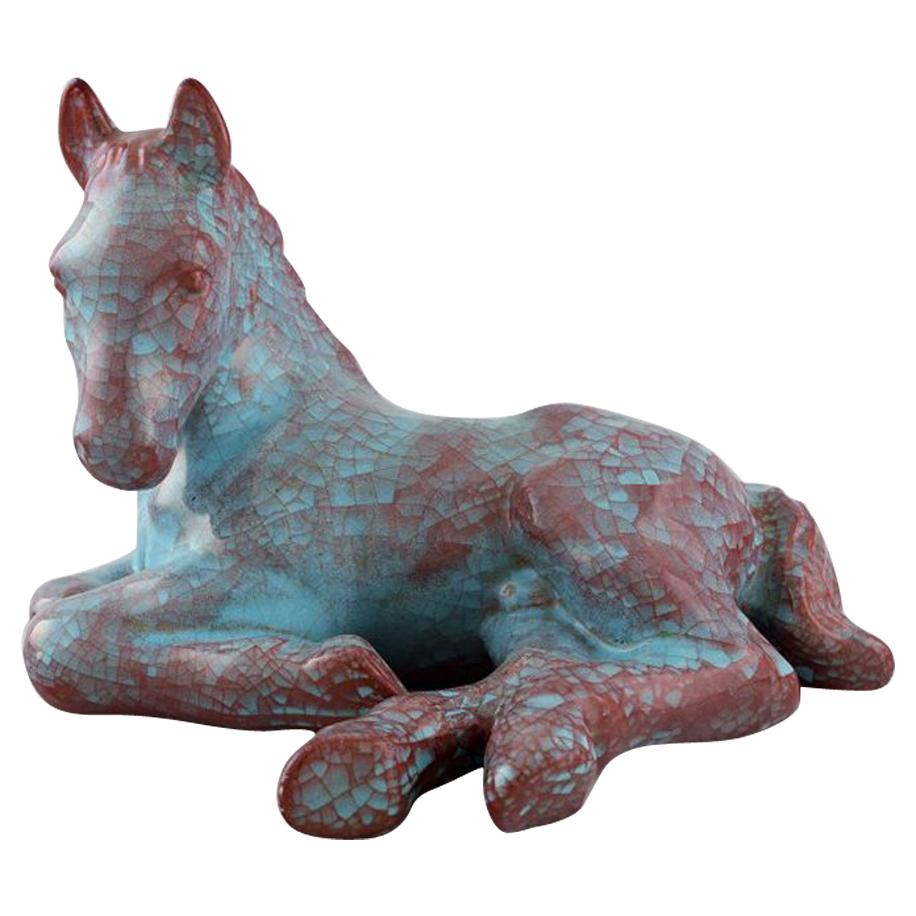 Michael Andersen, Lying Foal / Horse in Green and Violet Glaze