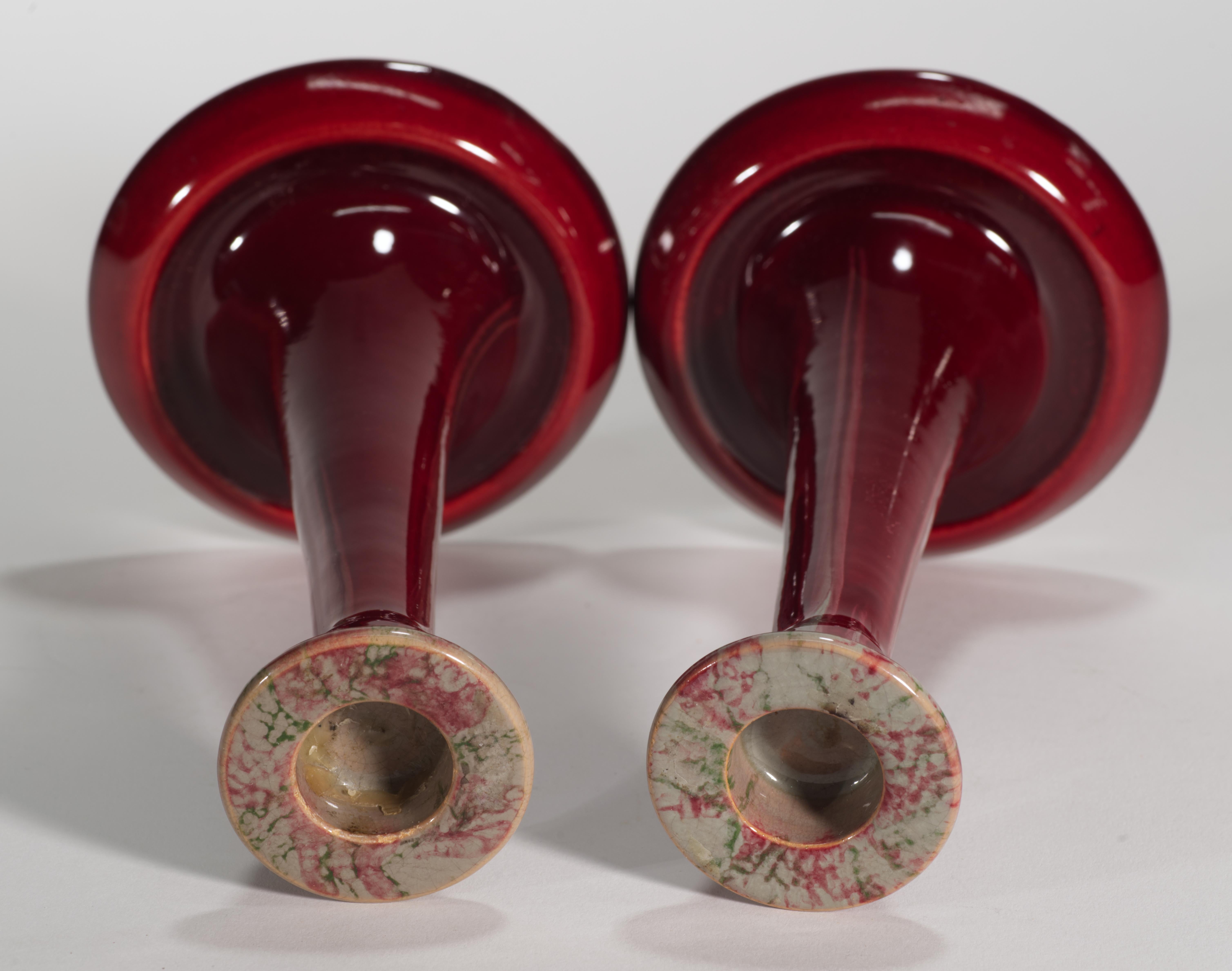 Danish Michael Andersen Pair of Art Deco Oxblood Red Candle Holders, Denmark 1930s For Sale