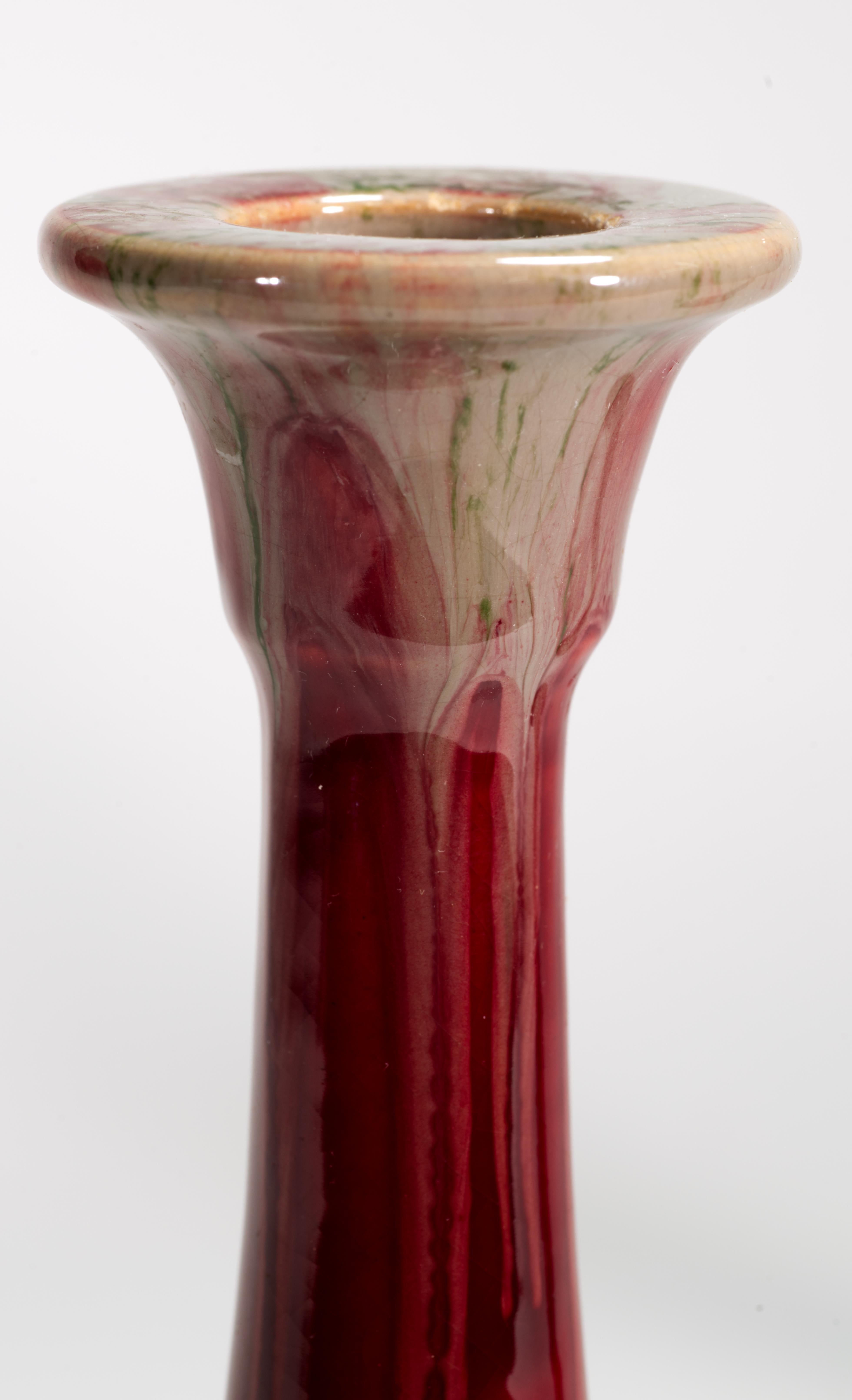 Michael Andersen Pair of Art Deco Oxblood Red Candle Holders, Denmark 1930s In Good Condition For Sale In Clifton Springs, NY