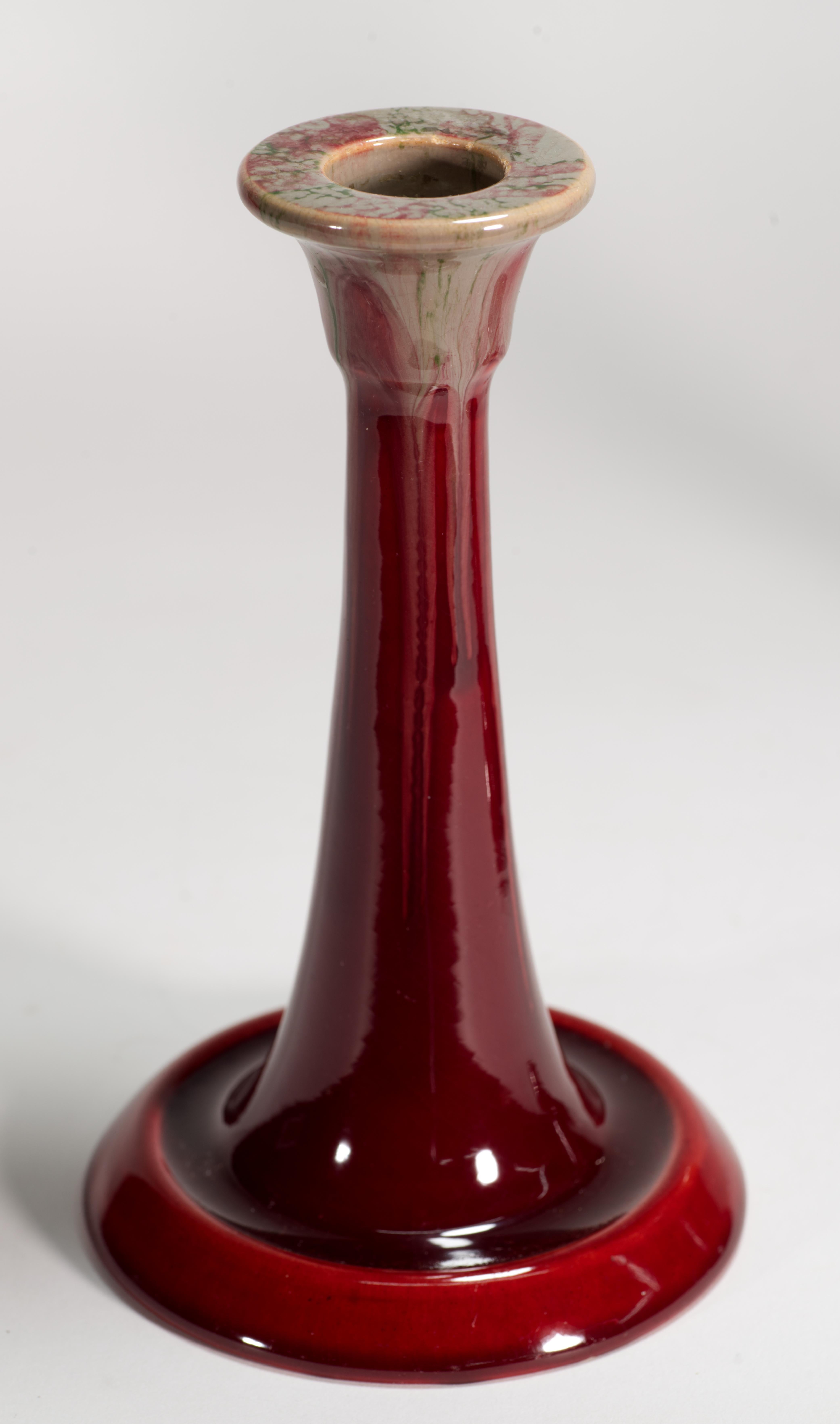 20th Century Michael Andersen Pair of Art Deco Oxblood Red Candle Holders, Denmark 1930s For Sale