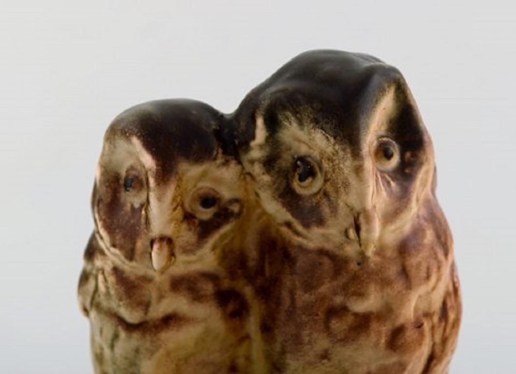 Mid-20th Century Michael Andersen, Rare Figure in Glazed Ceramics, Two Owls Sitting on Books