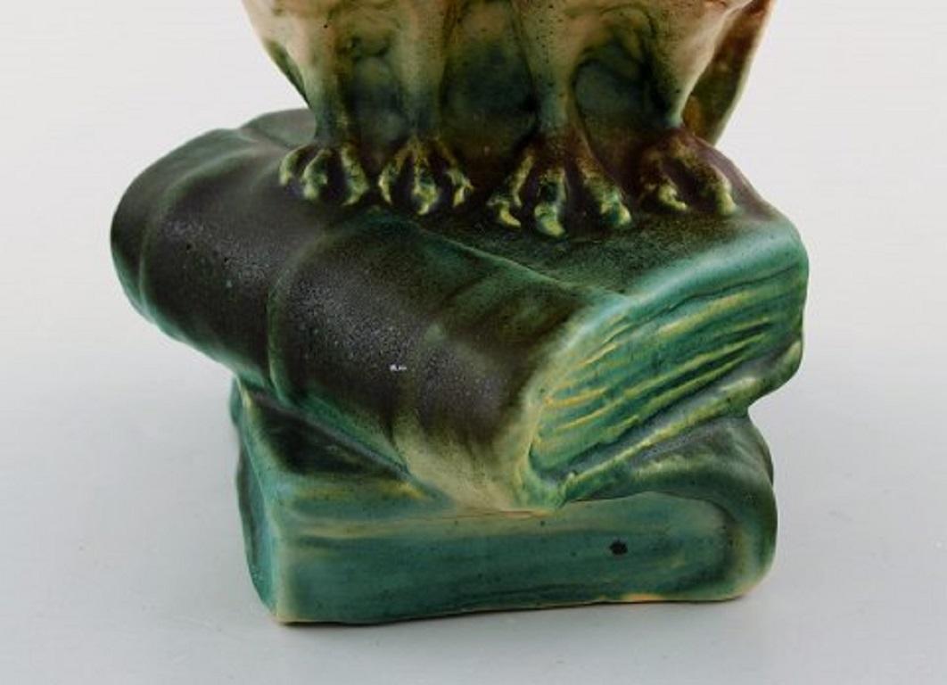 Michael Andersen, Rare Figure in Glazed Ceramics, Two Owls Sitting on Books 1