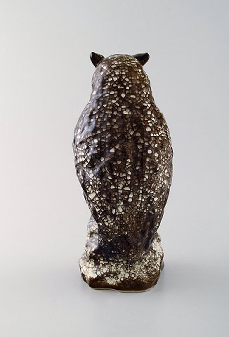 Scandinavian Modern Michael Andersen. Rare Owl in Crackled Glazed Stoneware, 1950s-1960s