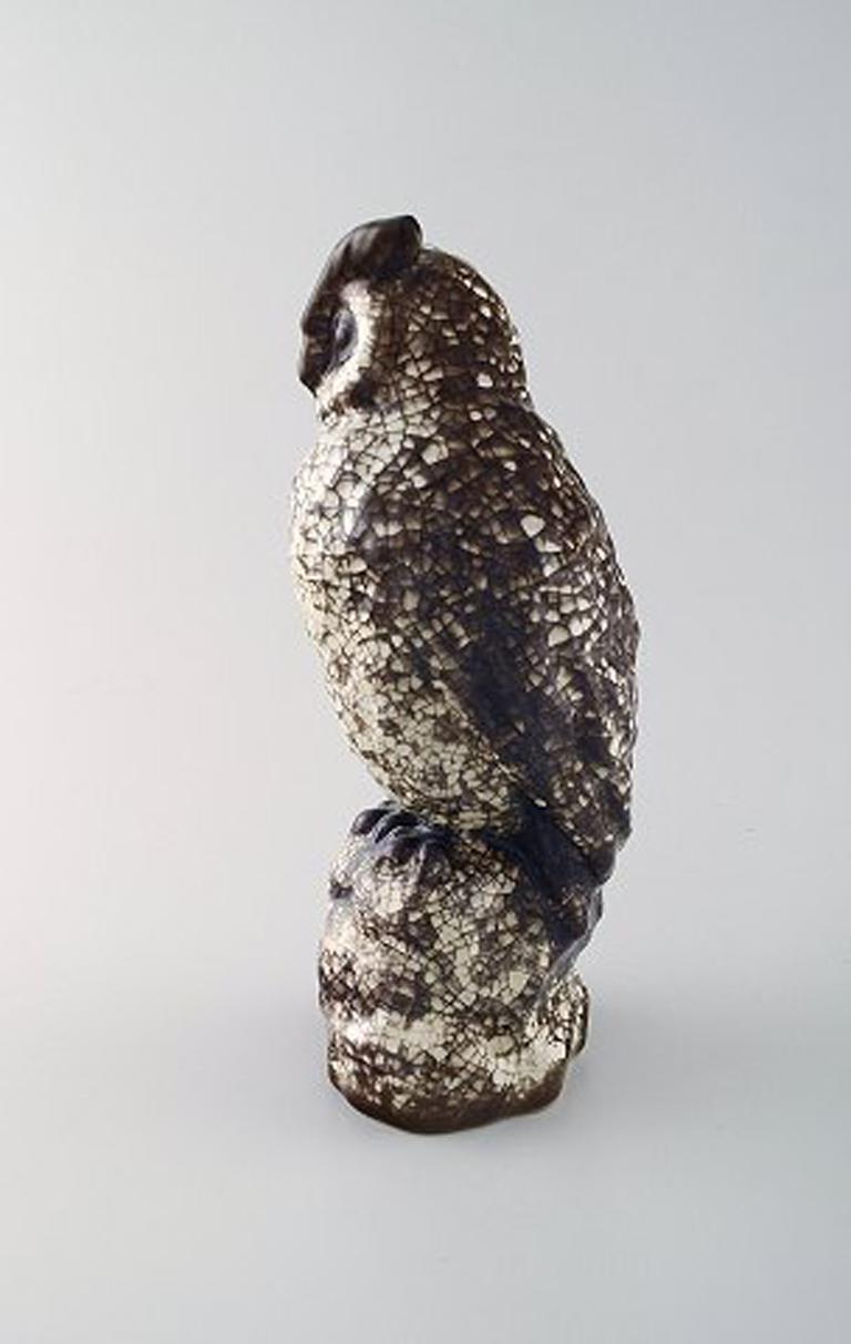 Danish Michael Andersen. Rare Owl in Crackled Glazed Stoneware, 1950s-1960s