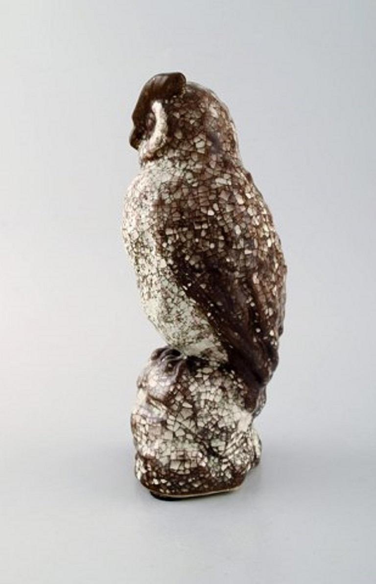 Danish Michael Andersen, Rare Owl in Crackled Glazed Stoneware, 1950s-1960s