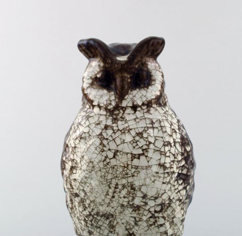 Michael Andersen. Rare Owl in Crackled Glazed Stoneware, 1950s-1960s In Good Condition In Copenhagen, DK