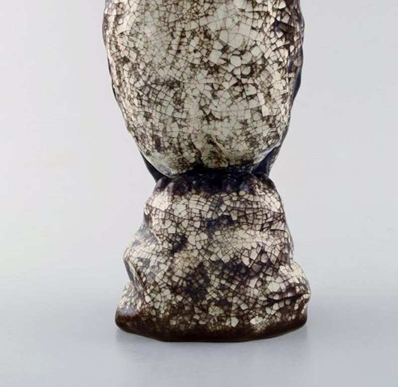 Mid-20th Century Michael Andersen. Rare Owl in Crackled Glazed Stoneware, 1950s-1960s