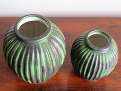 Michael Andersen Scandinavian Mid-Century Modern Green Ceramic Vases, 1940s