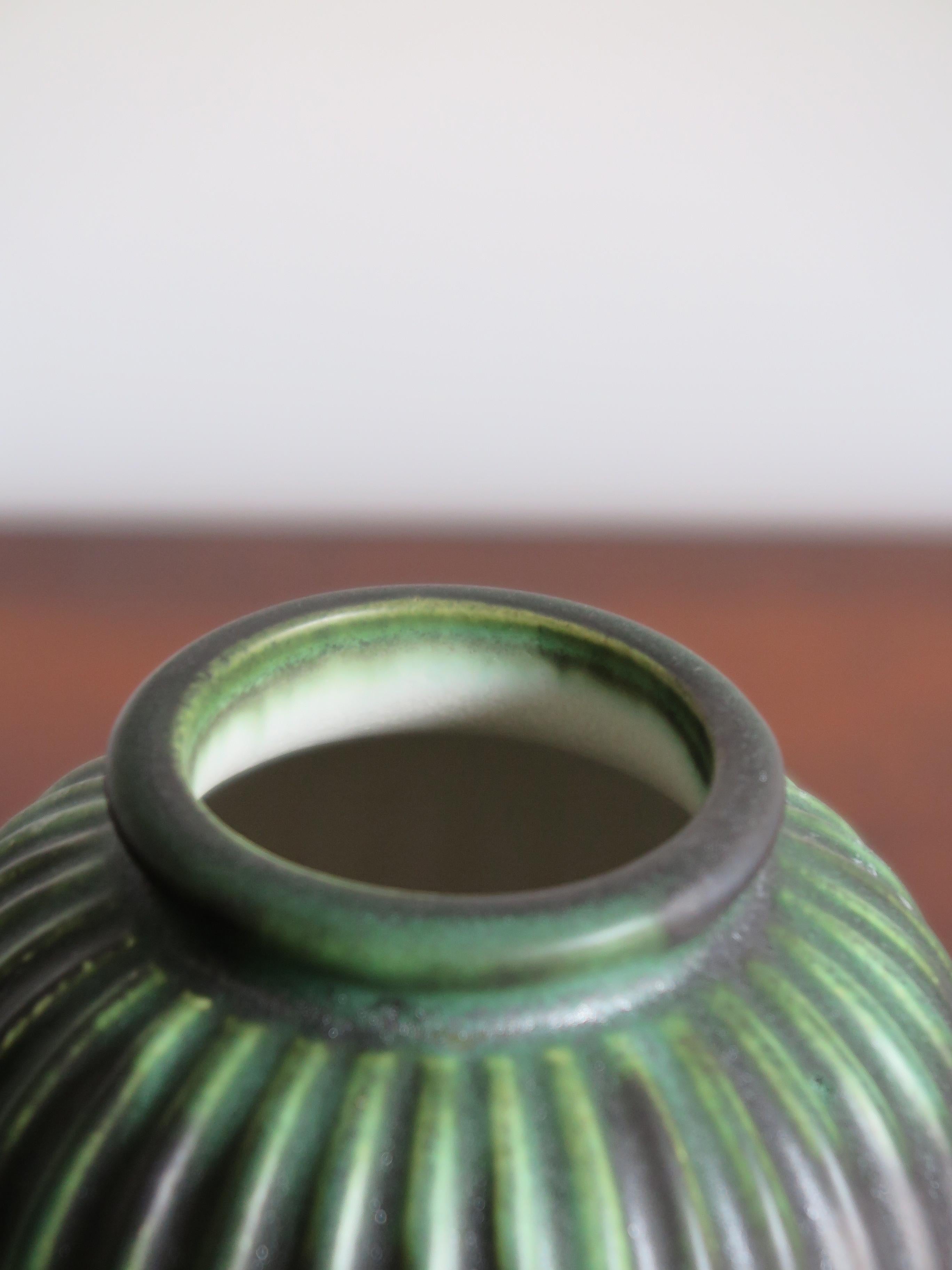 Danish Michael Andersen Scandinavian Mid-Century Modern Green Ceramic Vases, 1940s For Sale