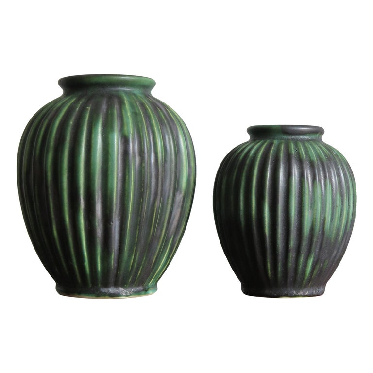 Michael Andersen Scandinavian Mid-Century Modern Green Ceramic Vases, 1940s For Sale at 1stDibs