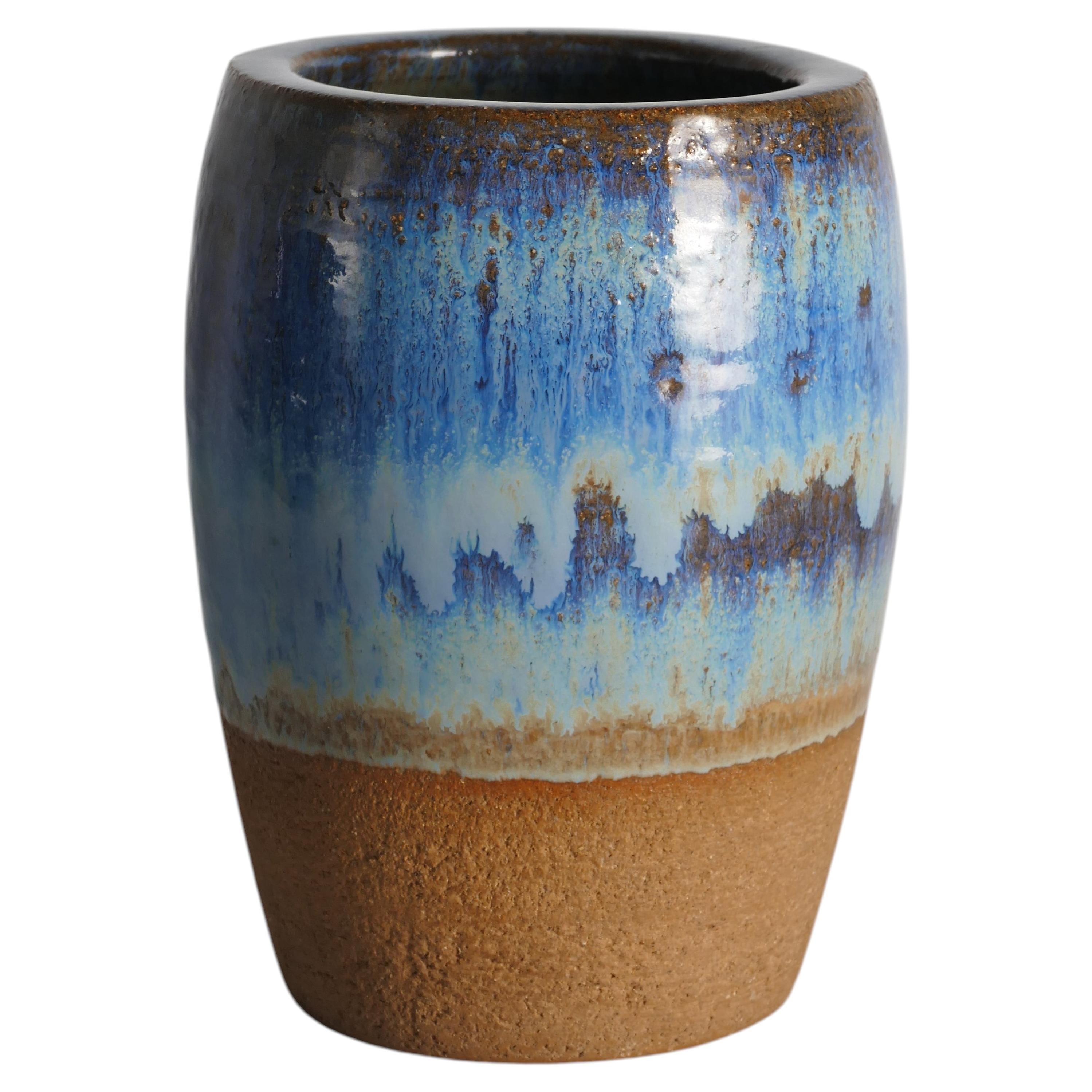 Michael Andersen & Son Blue Glazed Studio Pottery Vase, Bornholm Denmark For Sale