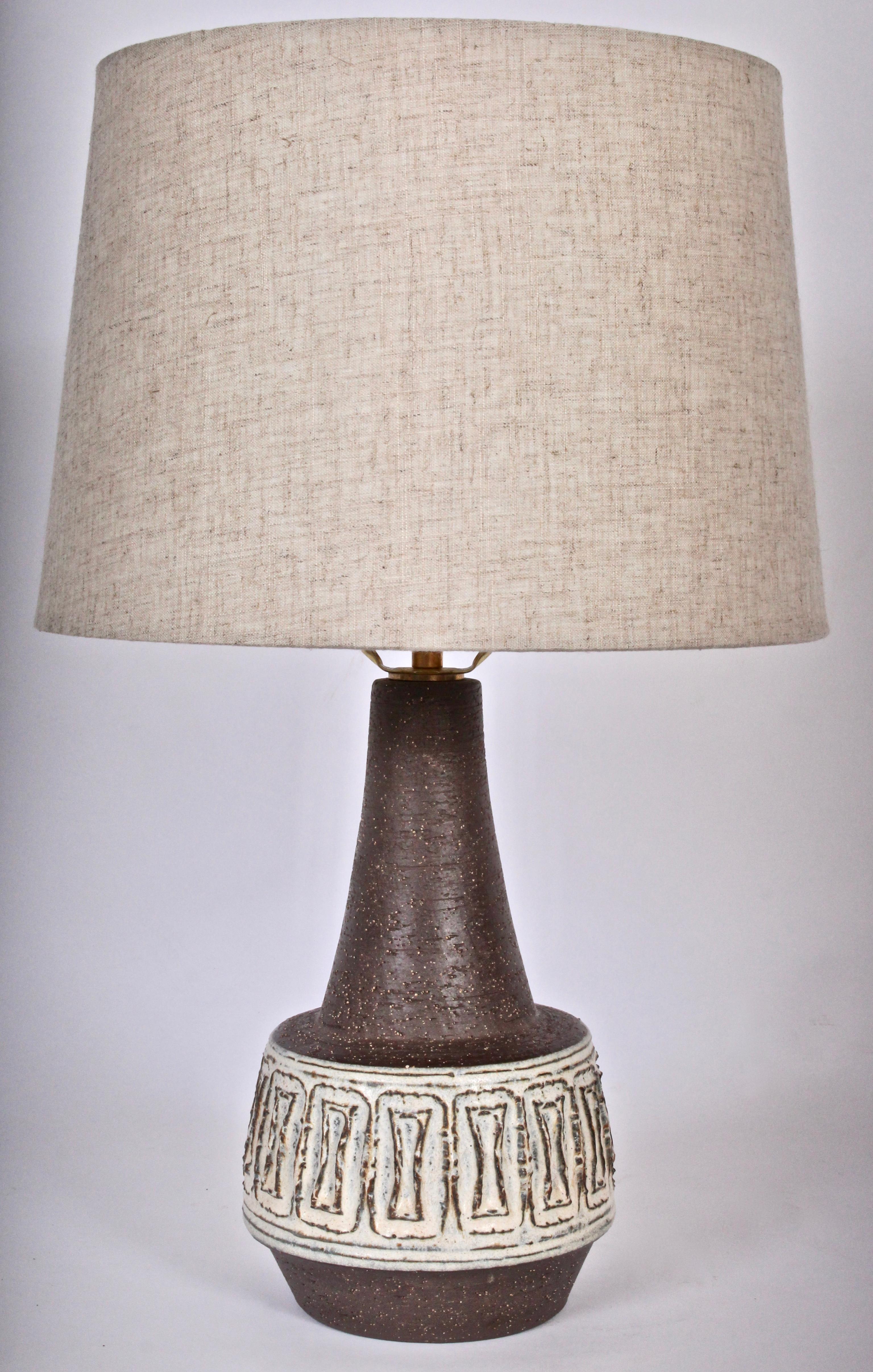 Stoneware Michael Andersen & Son Bornholm Brown & Off White Pottery Table Lamp, 1960s For Sale