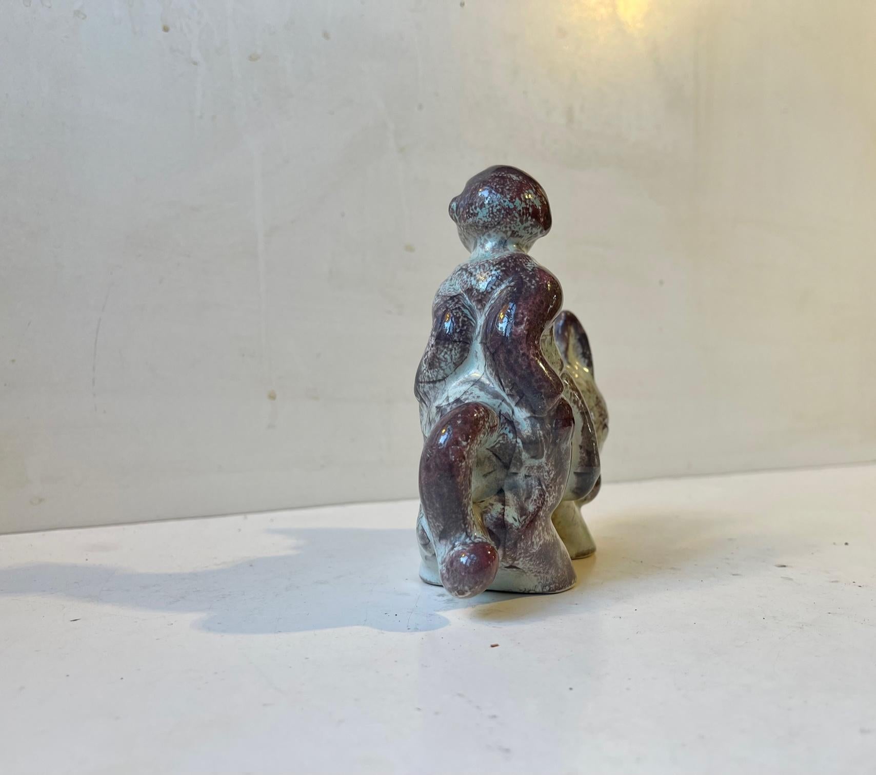 Danish Michael Andersen & Son Boy on Donkey Ceramic Figurine in Persia Glaze For Sale