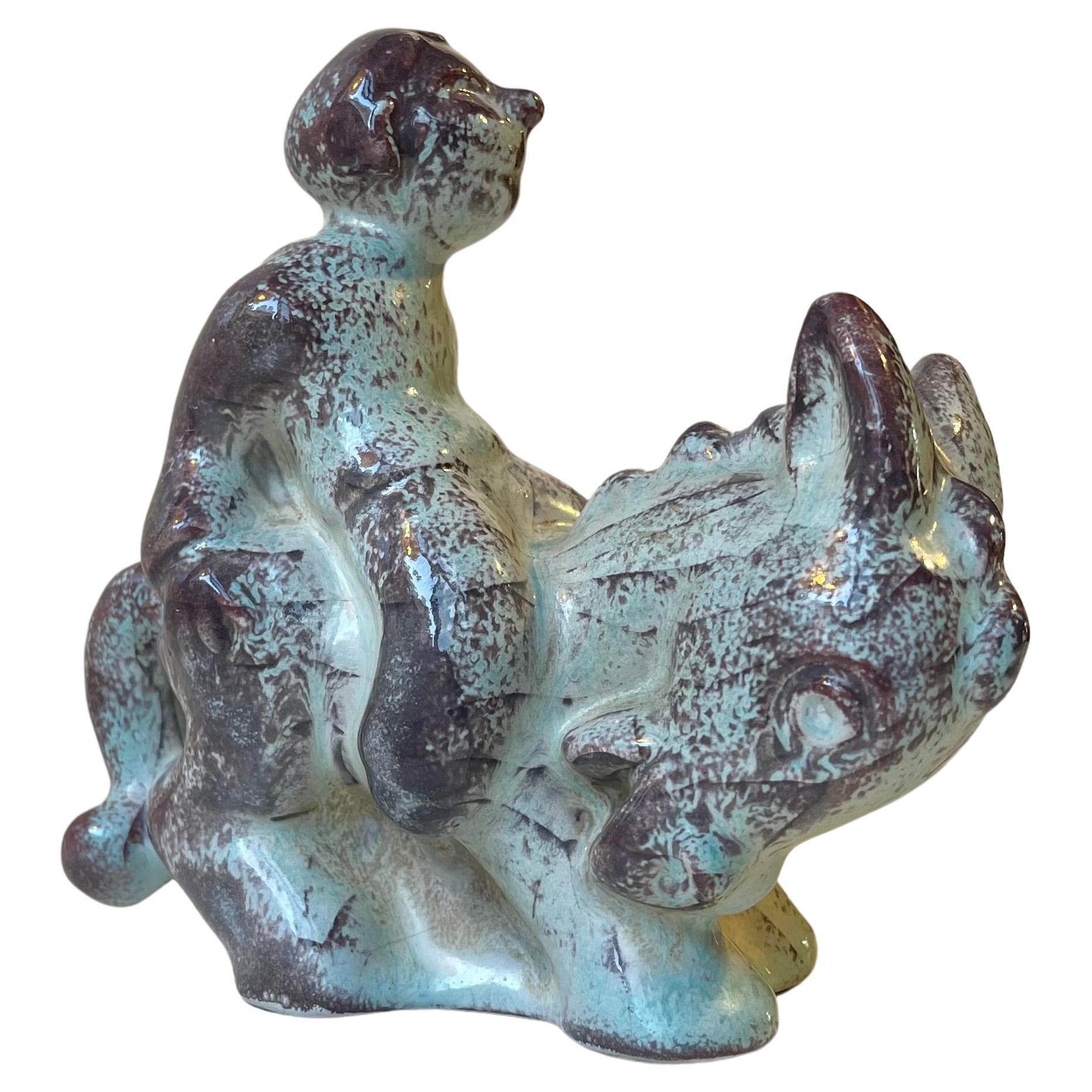 Michael Andersen & Son Boy on Donkey Ceramic Figurine in Persia Glaze For Sale