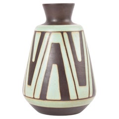 Michael Andersen & Son Vase Black Green Graphic Decor, Danish Ceramic 1960s