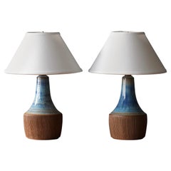 Michael Andersen, Table Lamp, Blue Brown Stoneware, Bornholm, Denmark, 1960s