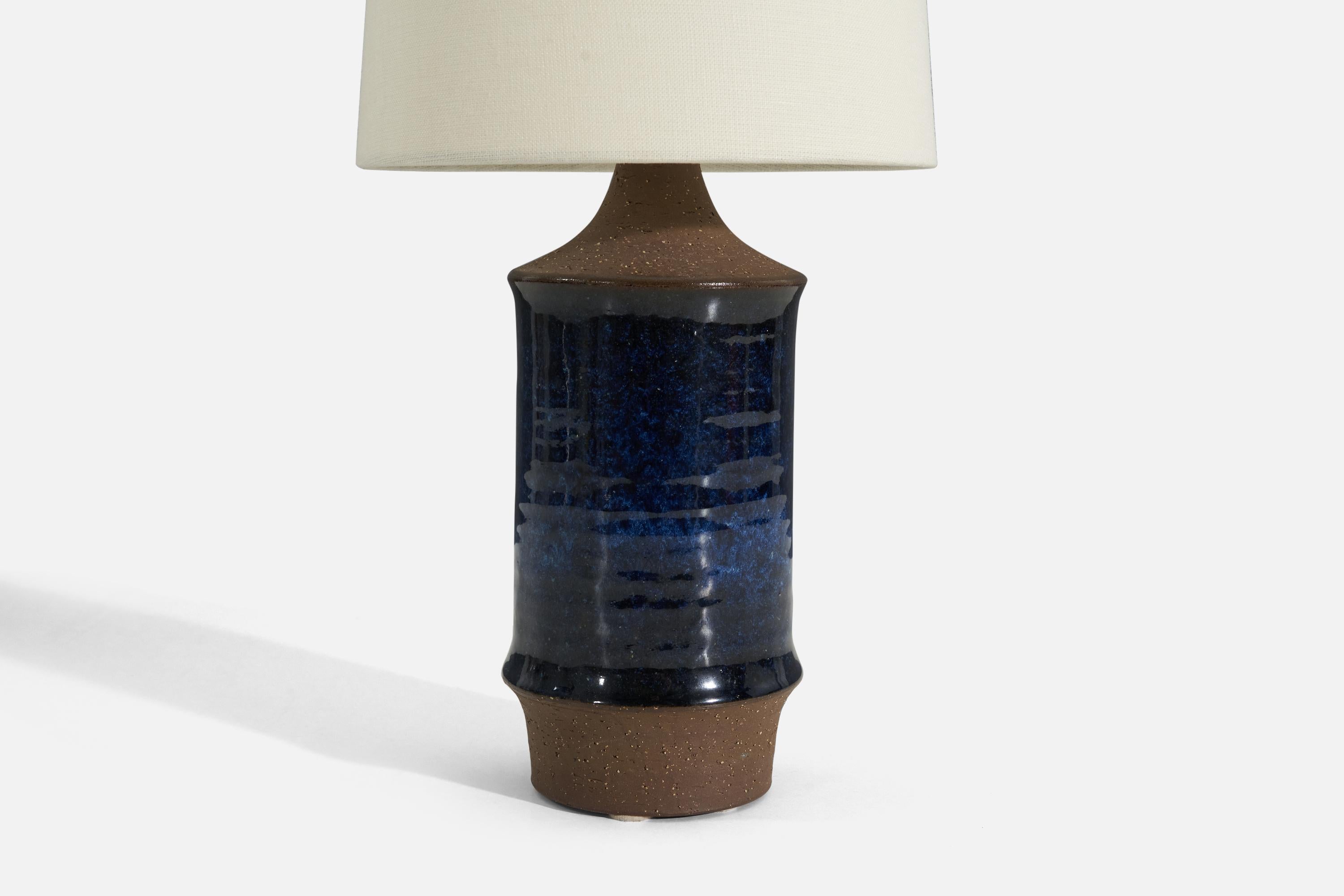 Danish Michael Andersen, Table Lamp, Blue-Glazed Stoneware, Bornholm, Denmark, 1960s For Sale