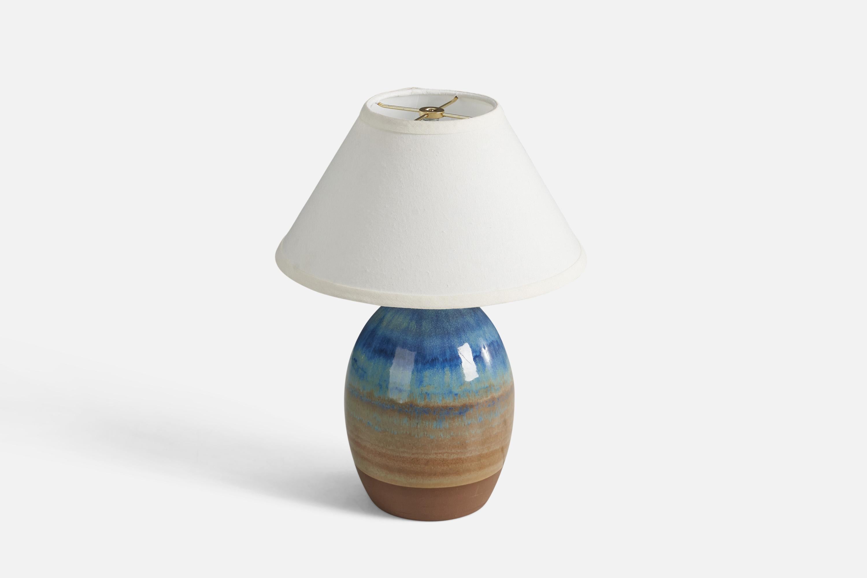 Mid-Century Modern Michael Andersen, Table Lamp, Blue-Glazed Stoneware, Denmark, 1960s For Sale