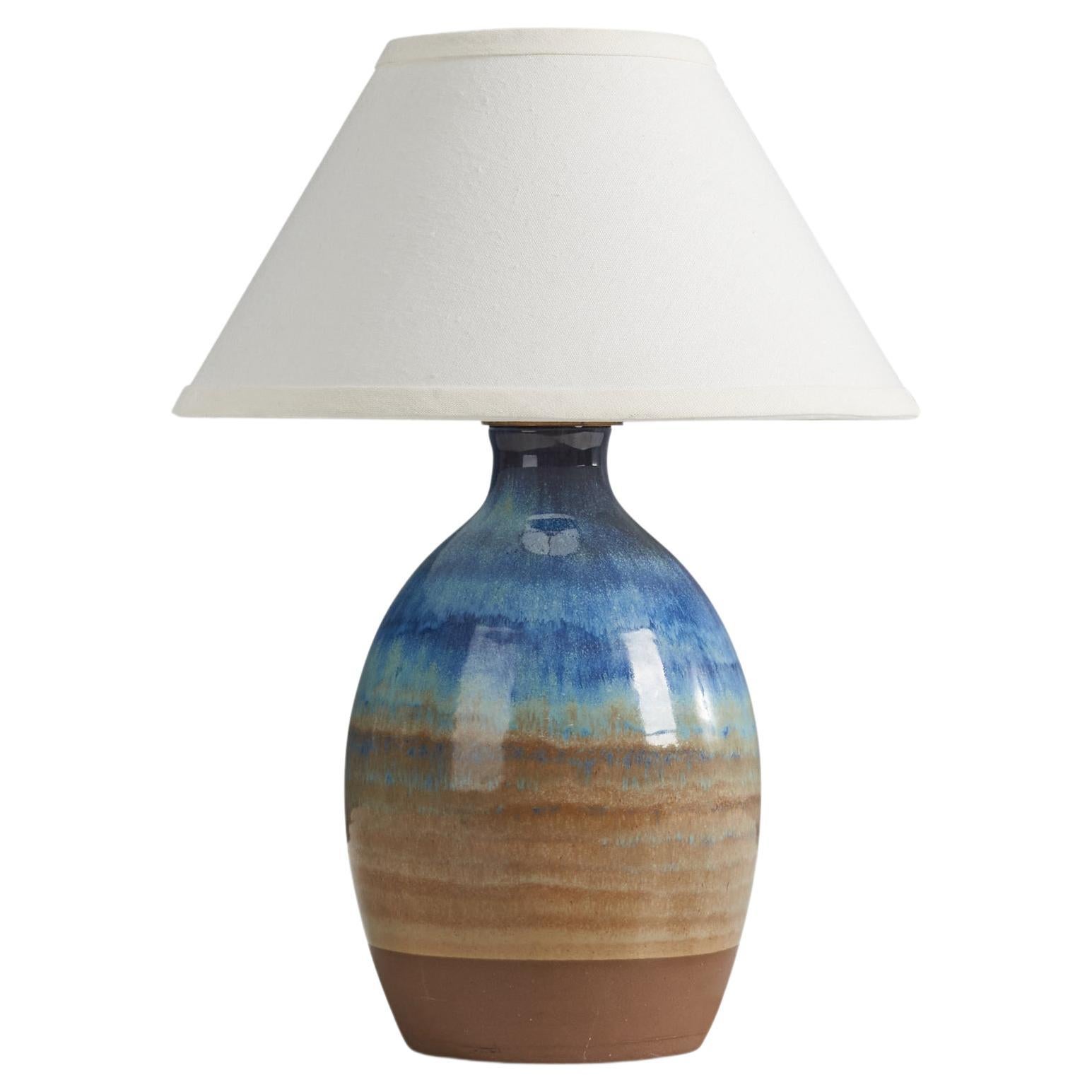 Michael Andersen, Table Lamp, Blue-Glazed Stoneware, Denmark, 1960s For Sale
