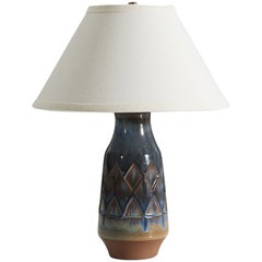 Michael Andersen, Table Lamp, Glazed Incised Stoneware, Bornholm, Denmark, 1960s