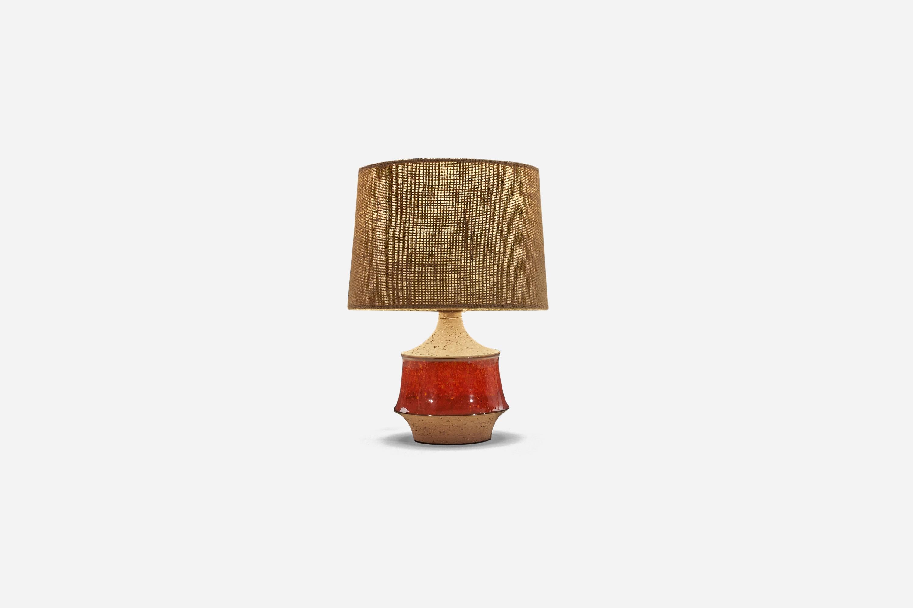 Danish Michael Andersen, Table Lamp, Red-Glazed Stoneware, Bornholm, Denmark, 1960s For Sale
