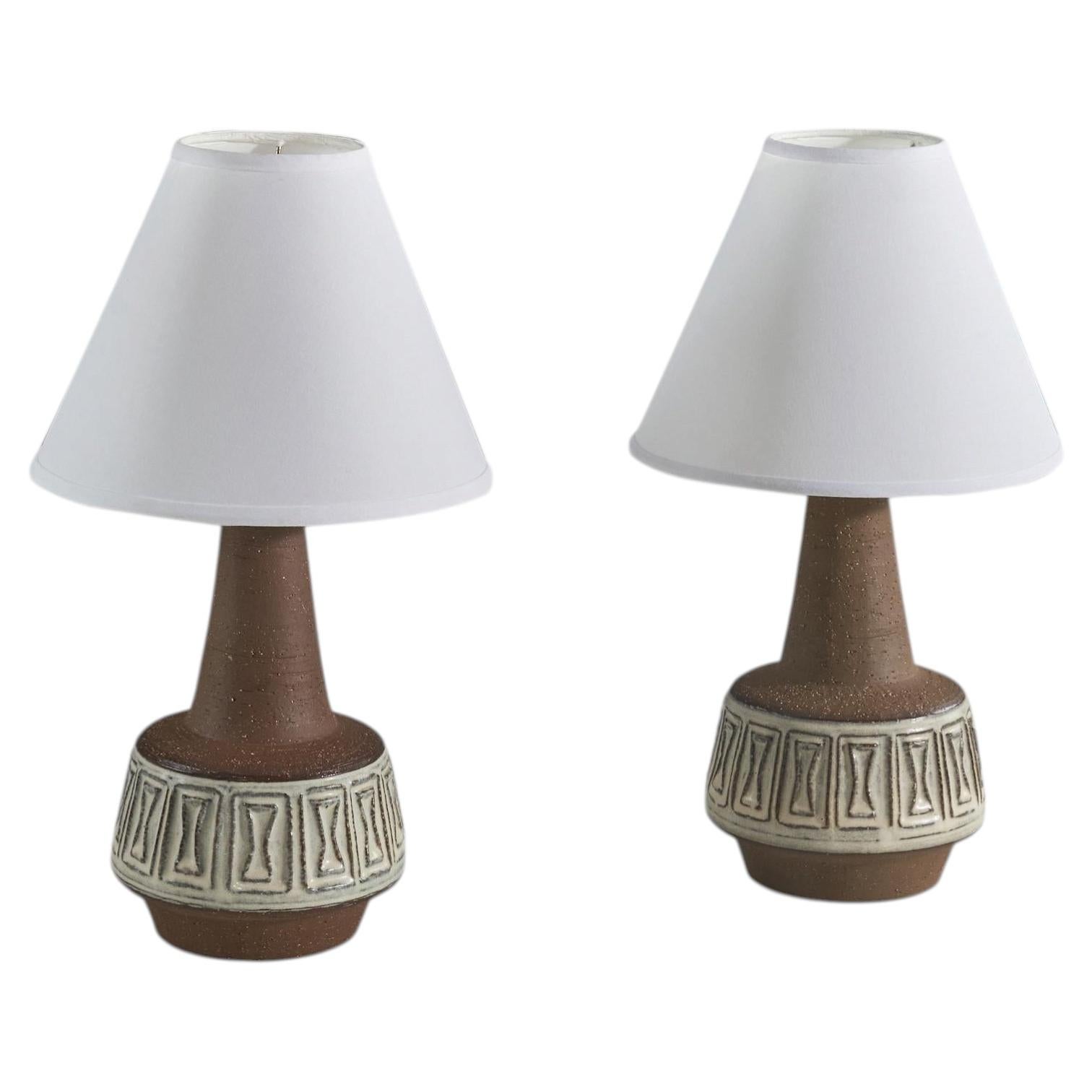 Michael Andersen, Table Lamps, Brown-Glazed Stoneware, Denmark, 1960s For Sale
