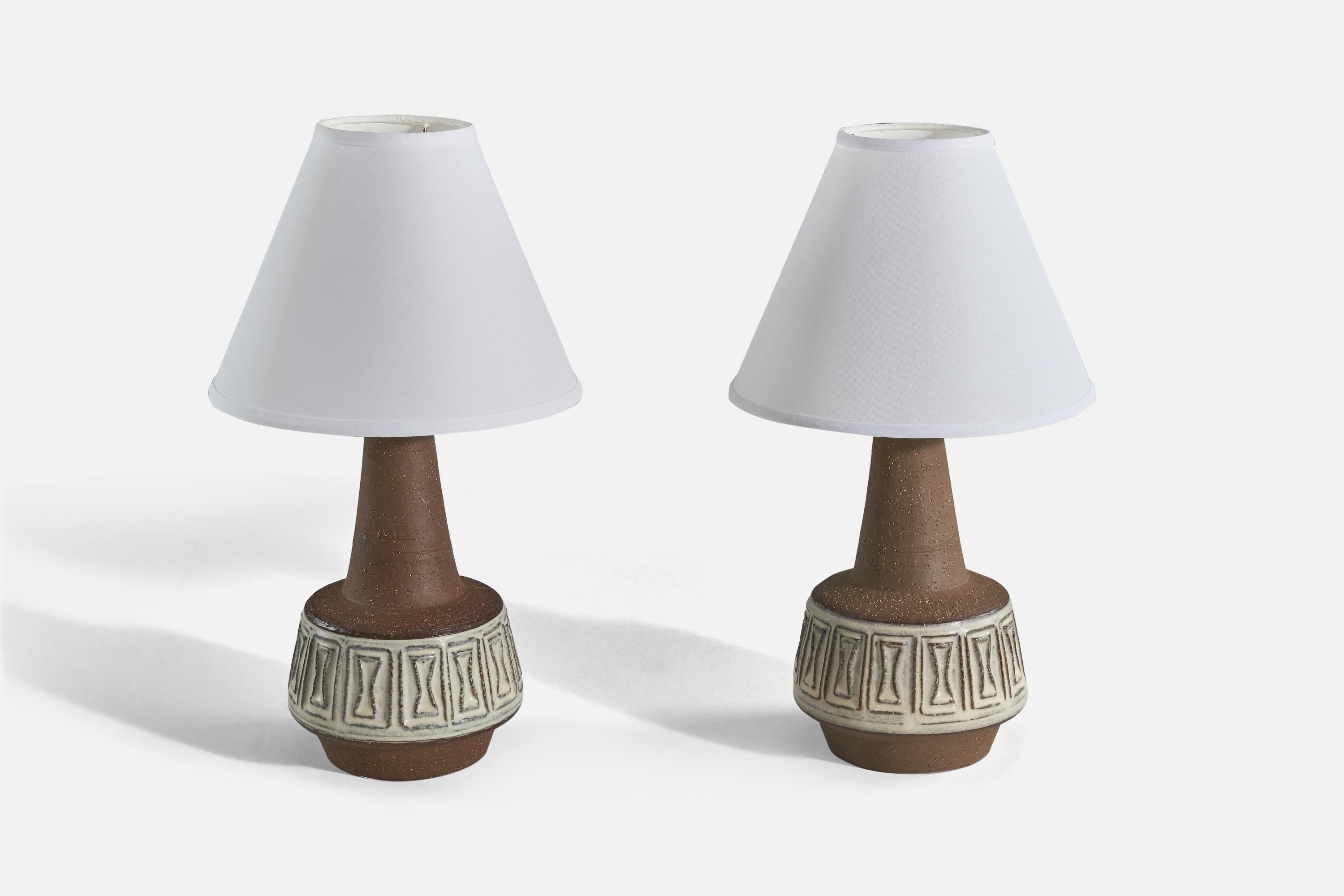 Mid-Century Modern Michael Andersen, Table Lamps, Brown-Glazed Stoneware, Denmark, 1960s For Sale