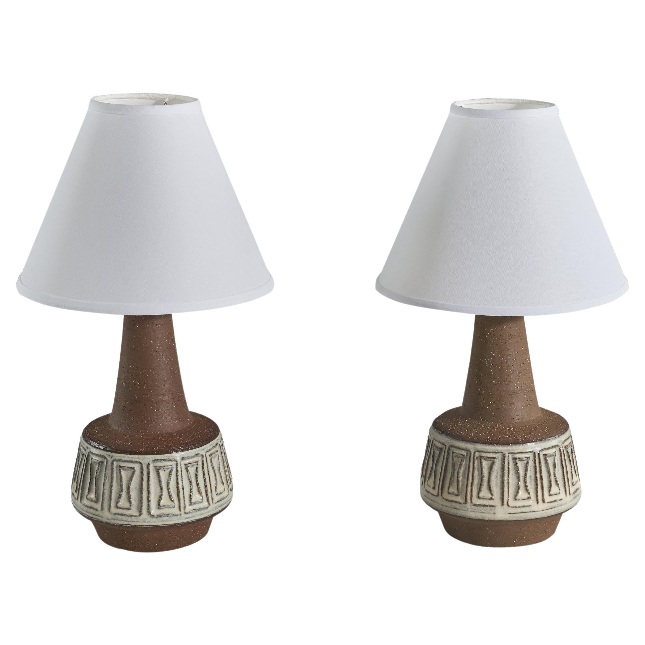 Michael Andersen, Table Lamps, Brown-Glazed Stoneware, Denmark, 1960s For Sale