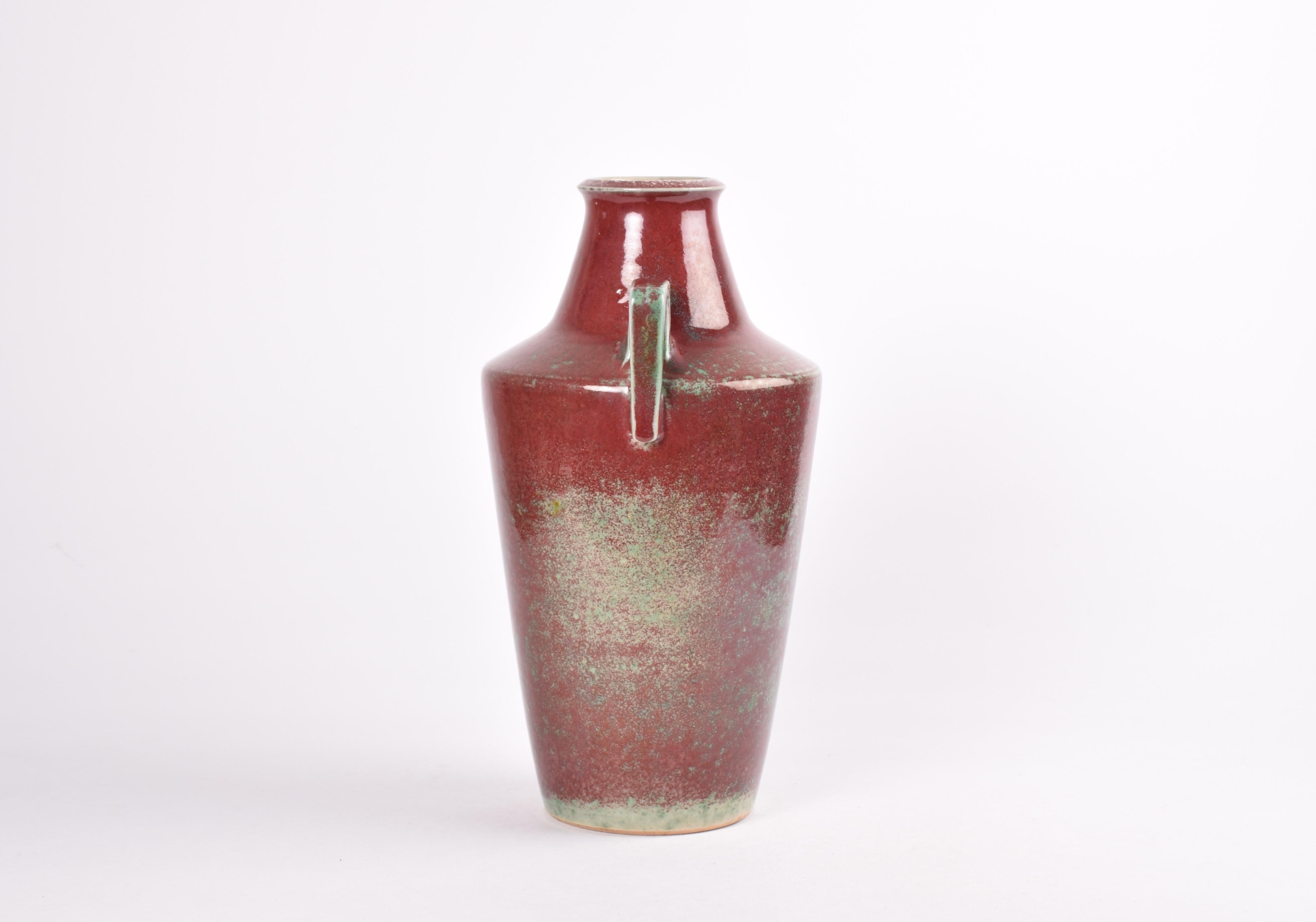 20th Century Michael Andersen Unique Danish Art Deco Vase Oxblood Red & Green Glaze, ca 1920s For Sale