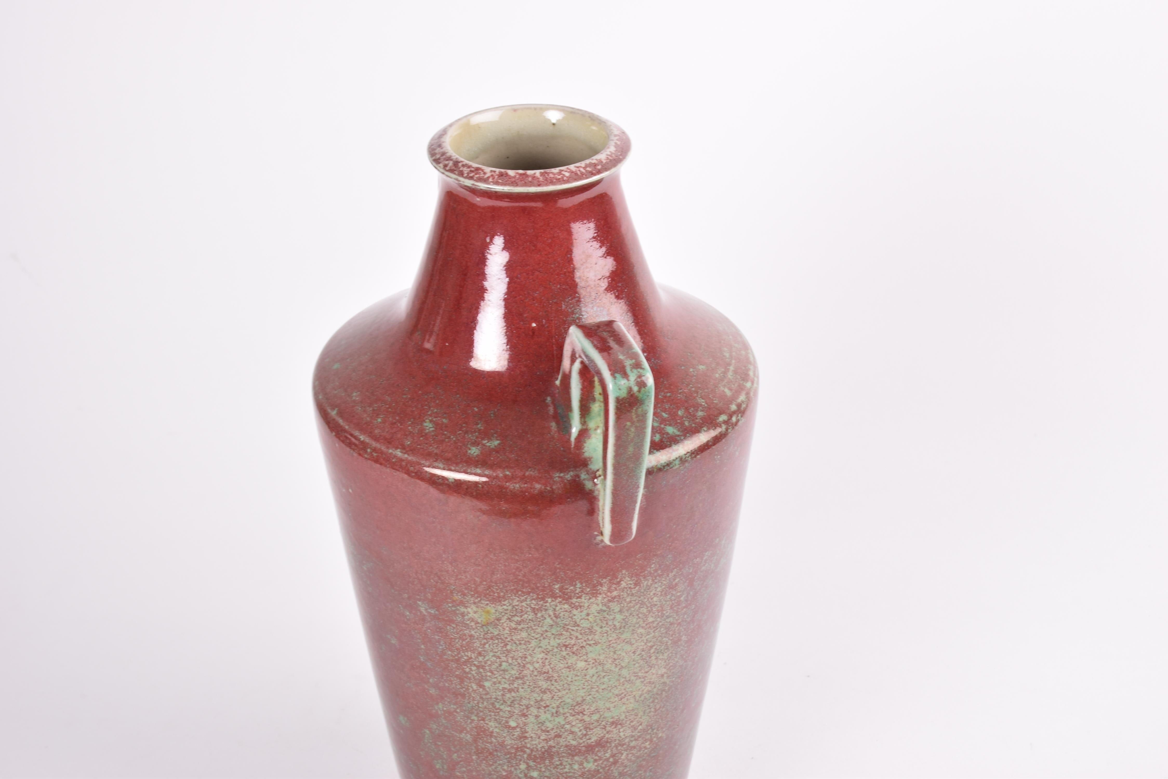 Michael Andersen Unique Danish Art Deco Vase Oxblood Red & Green Glaze, ca 1920s For Sale 1