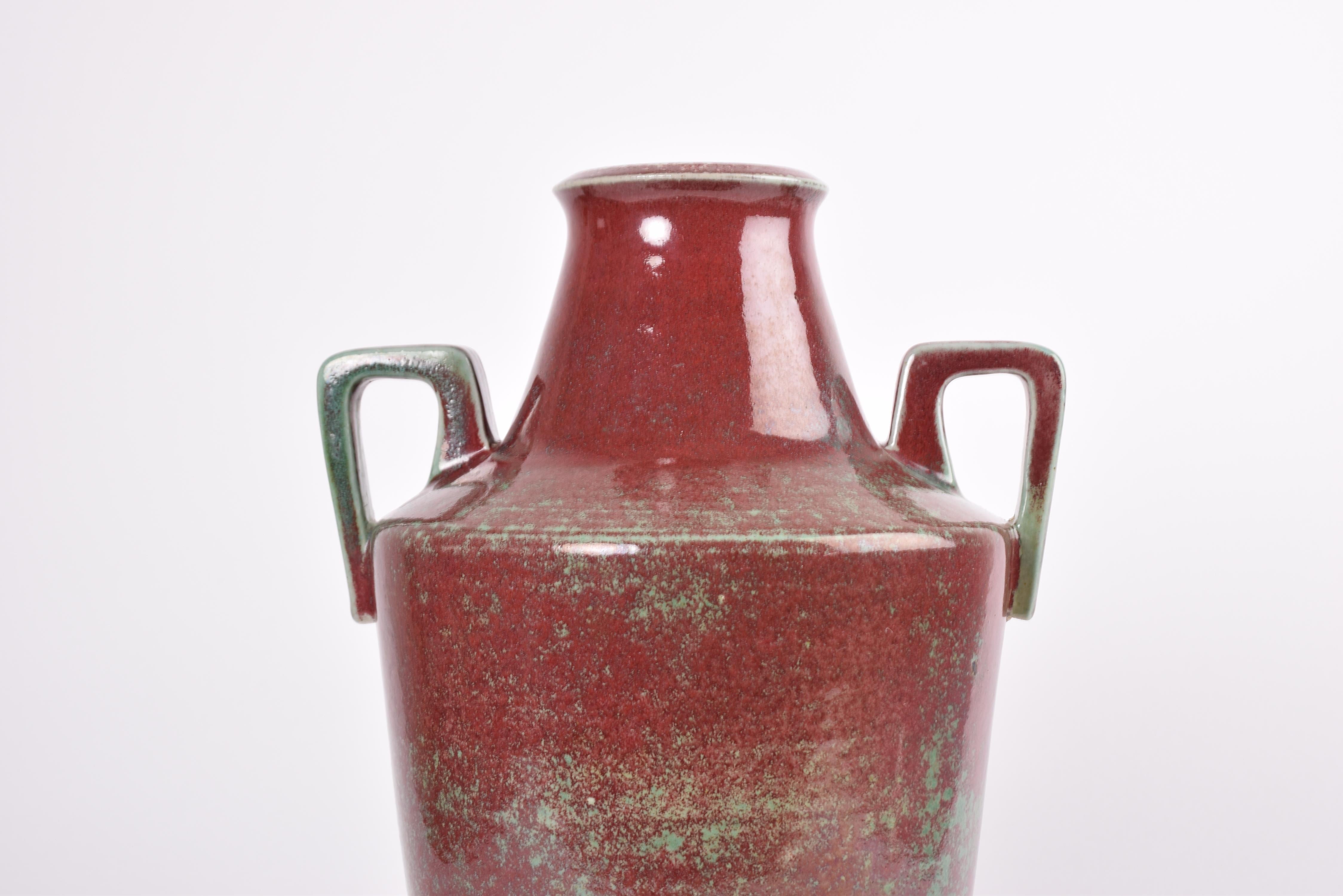 Michael Andersen Unique Danish Art Deco Vase Oxblood Red & Green Glaze, ca 1920s For Sale 2