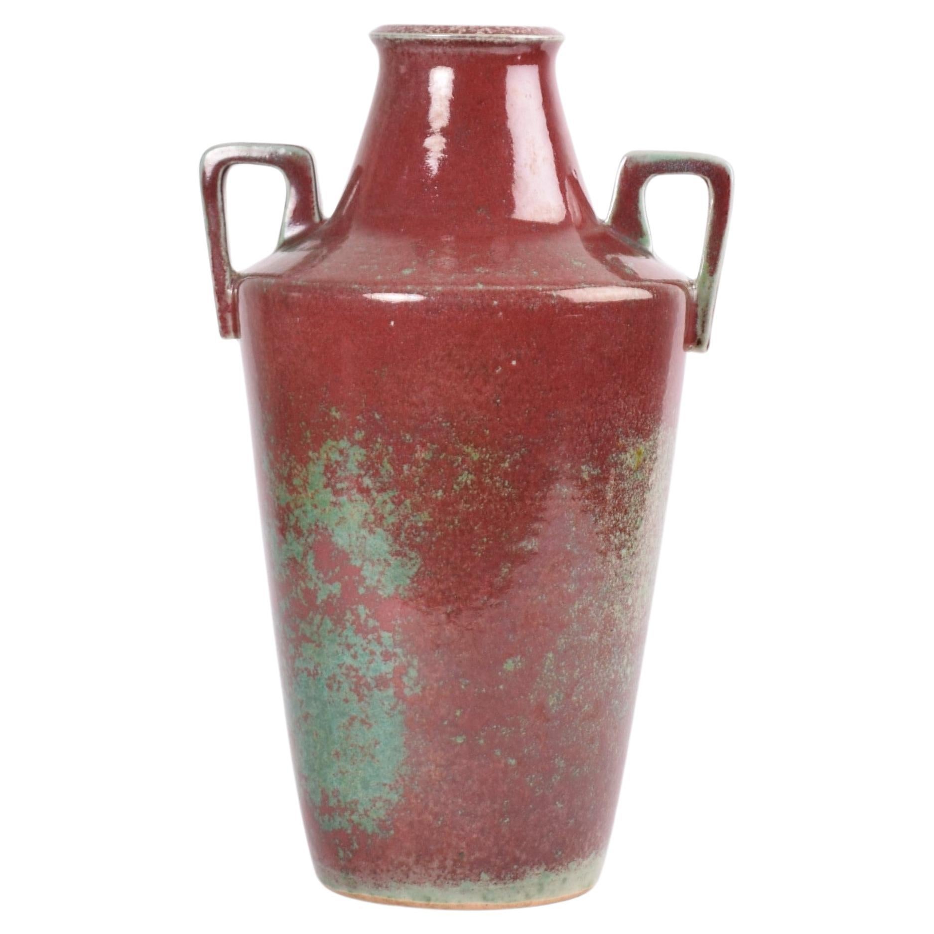 Michael Andersen Unique Danish Art Deco Vase Oxblood Red & Green Glaze, ca 1920s For Sale