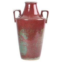Michael Andersen Unique Danish Art Deco Vase Oxblood Red & Green Glaze, ca 1920s