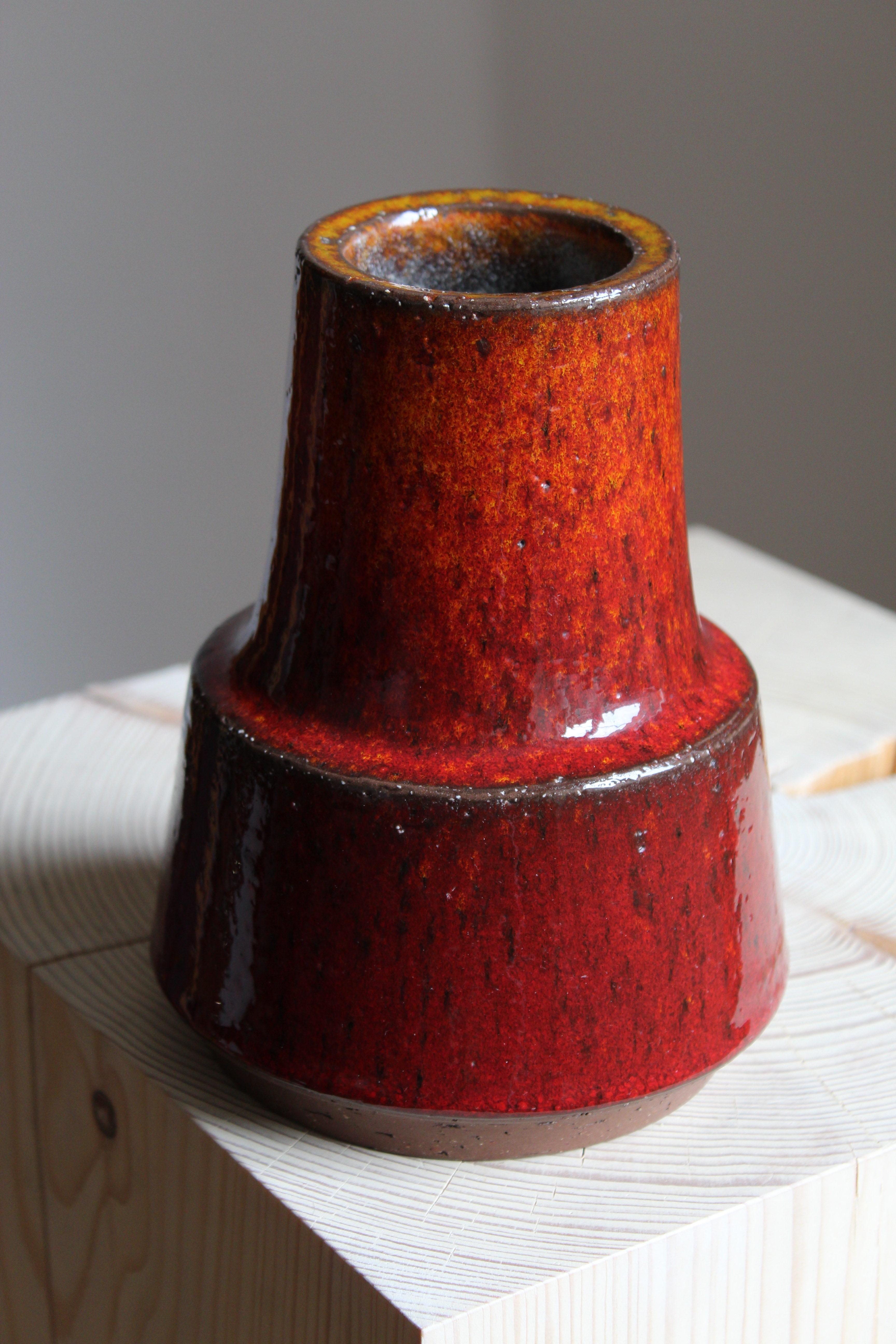 Danish Michael Andersen, Vase, Red / Orange Glazed Stoneware, Bornholm, Denmark, 1960s